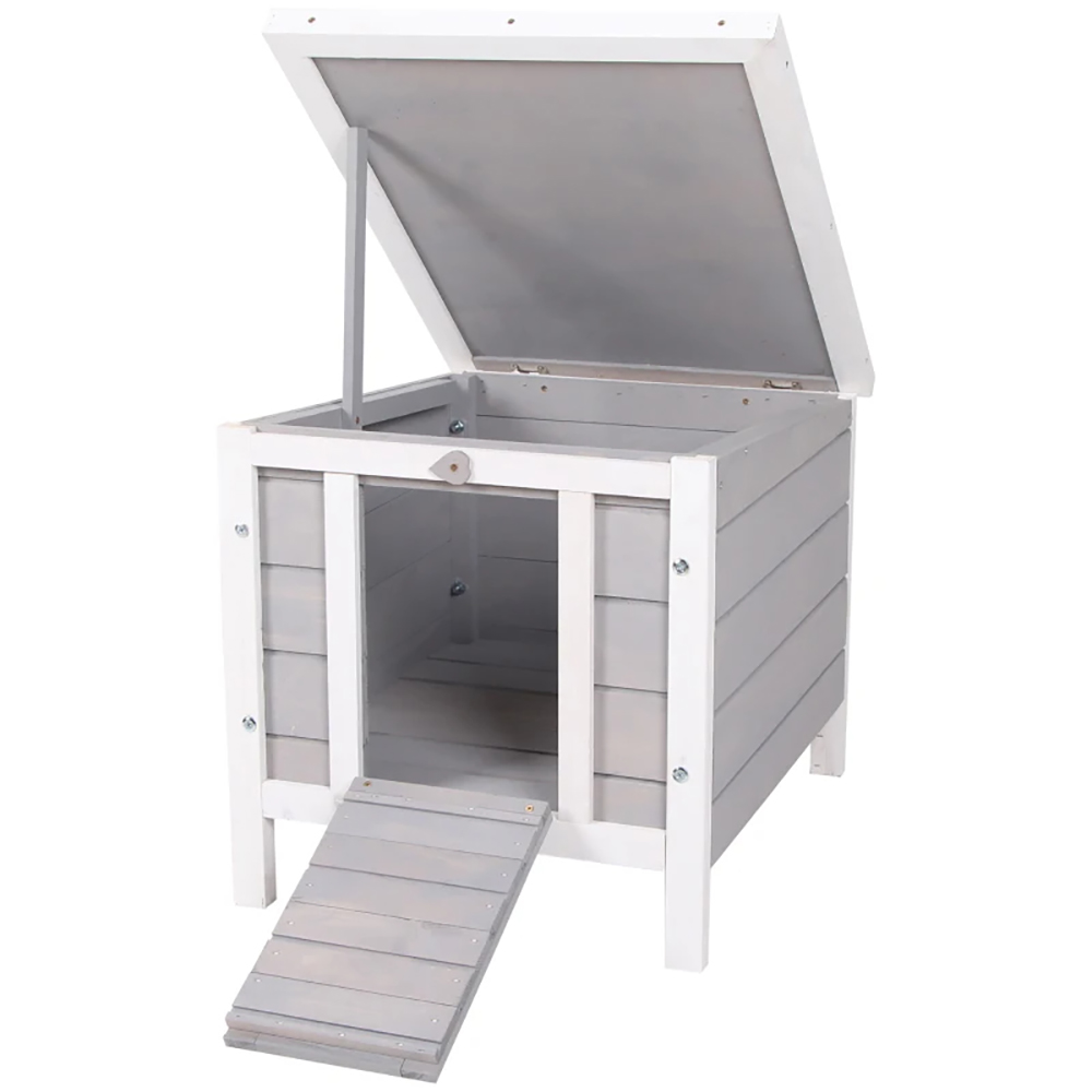 Small Wooden Rabbit Hutch Bunny Cage Guinea Pig Cage Duck House Dog House With Openable & Waterproof Roof, For Rabbits, Chickens, Ducks, Gray — imagen 3
