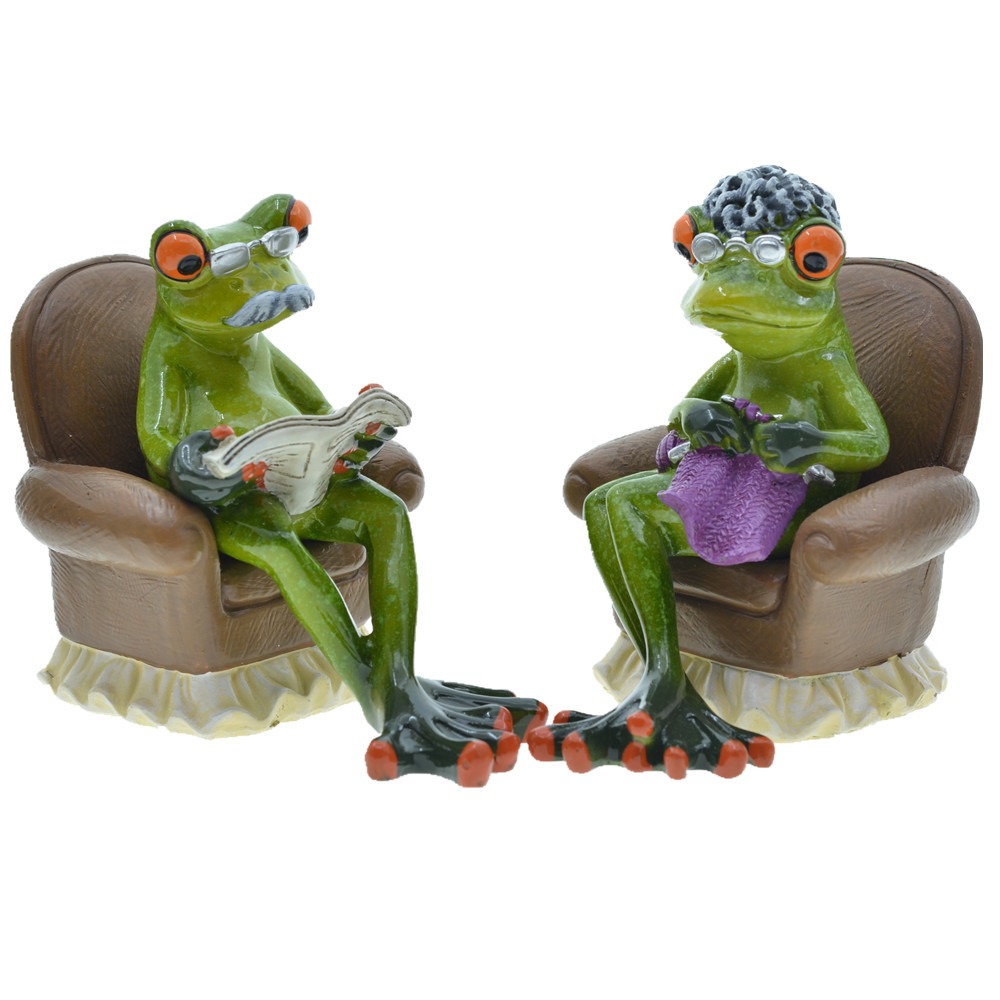 Home Grandpa Grandma Couple Sofa Frog Resin Decoration — imagen 2