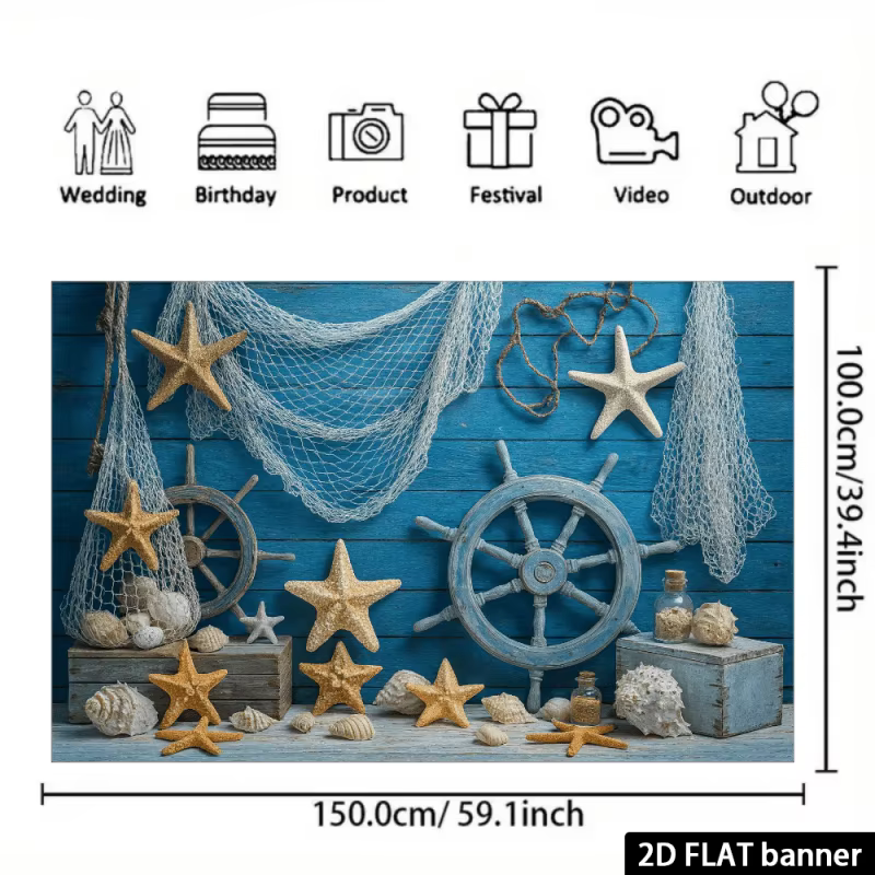 Tapiz de Pared con Temática Náutica 2D, Estandarte Plano 2D, Concha de Mar, Estrella de Mar, Timón de Barco, Decoración Oceánica, Casa de Playa, Sala de Estar — imagen 5