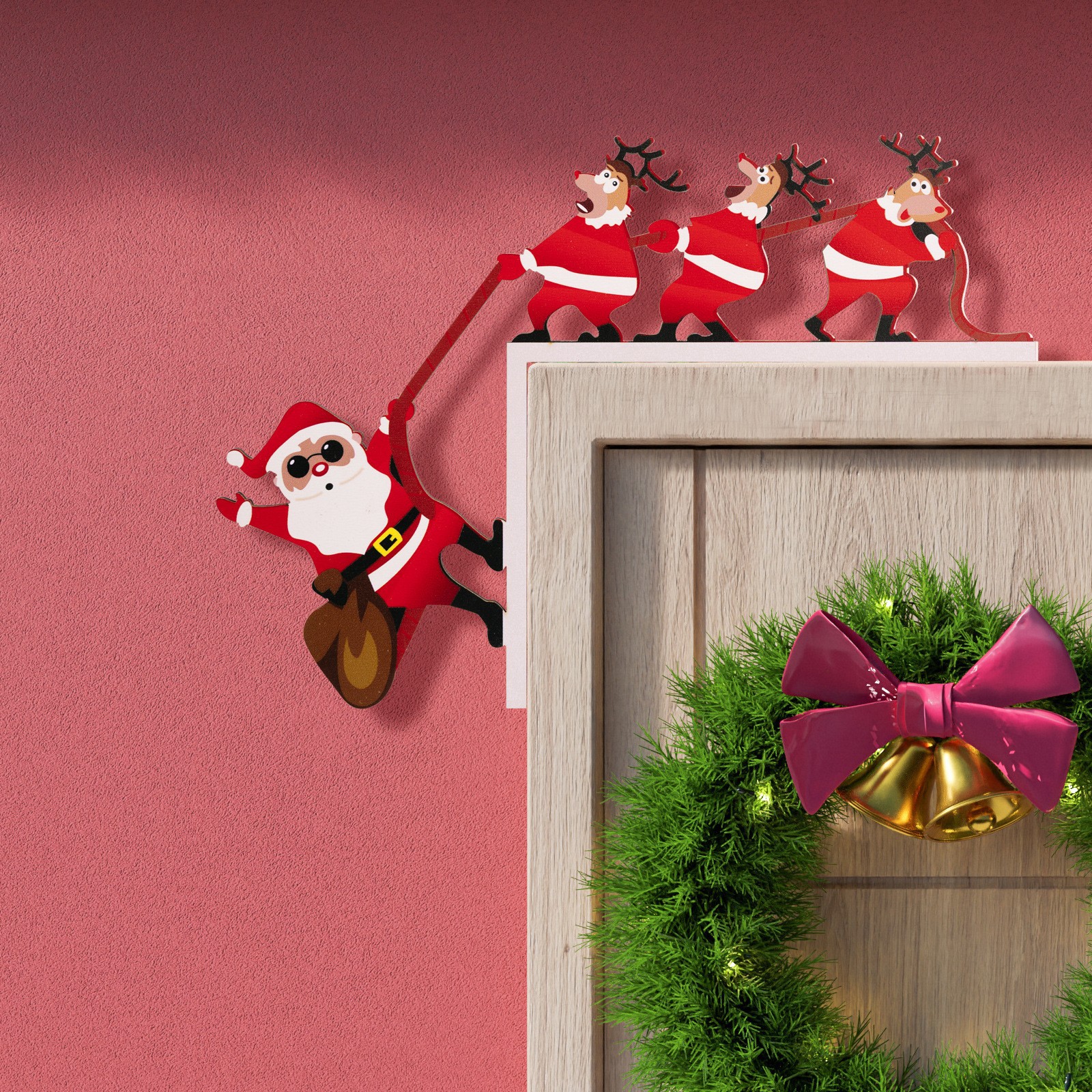 Decoraciones Navideñas Puerta de Entrada Colgante Santa Claus y Renos — imagen 3