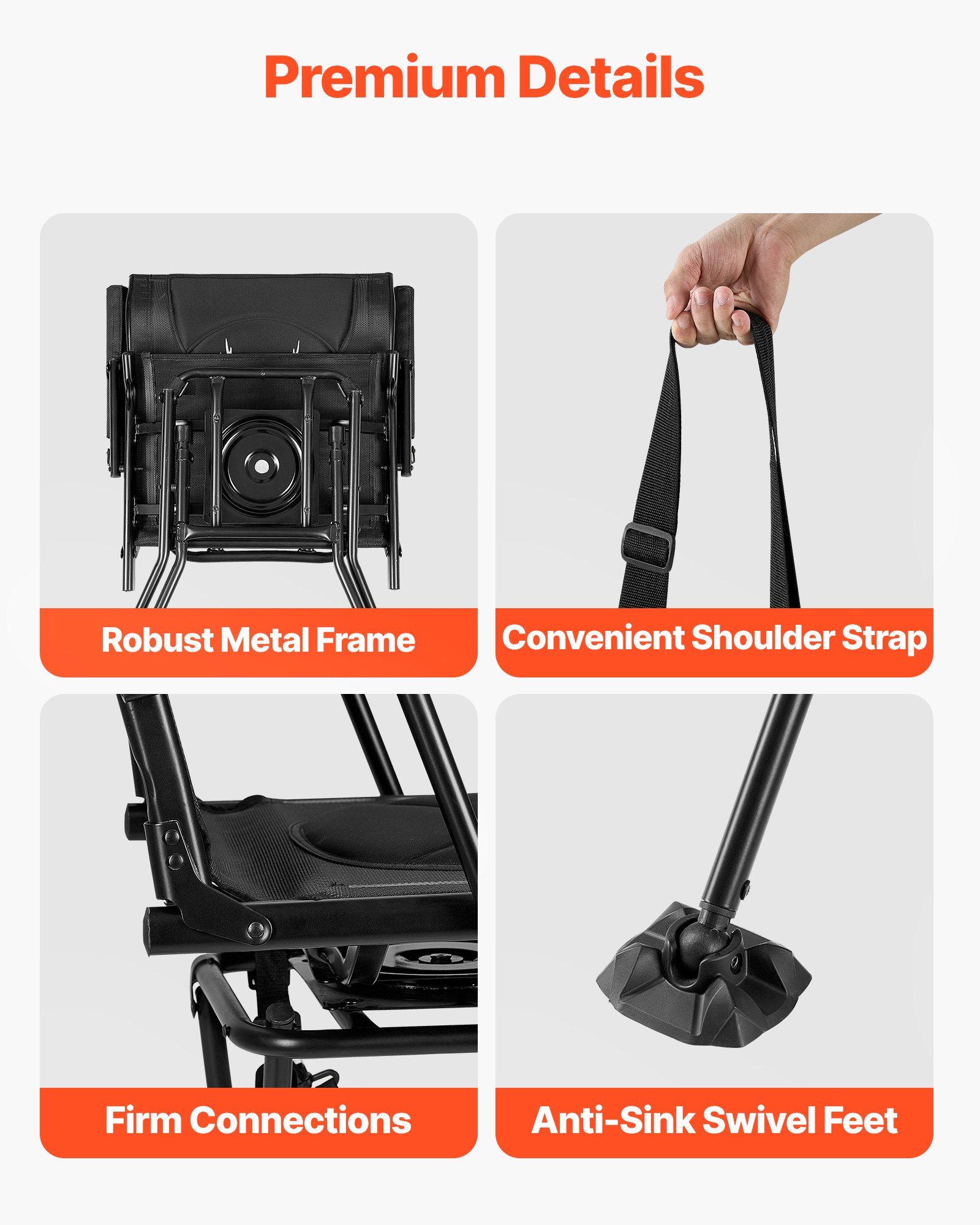 Hunting Chair, 360° Silent Swivel, Foldable Portable Blind Chair, Heavy-Duty Steel Frame Ground Stool Seat, With Armrests, Adjustable Carry Strap, Anti-Sink Feet, 300 Lbs Capacity For Fishing — imagen 3
