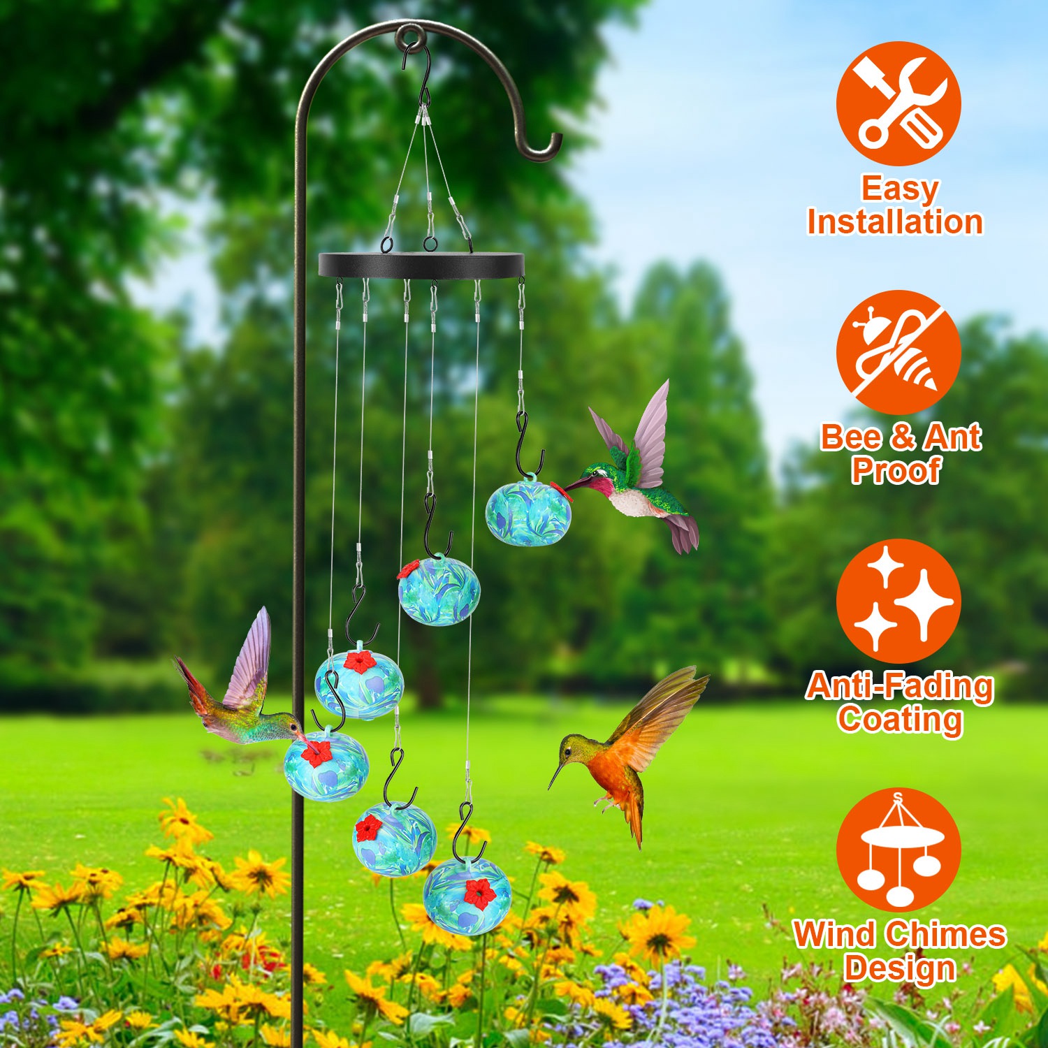 Cascabelas Colibríes Comedor de Humo Insecticida y Abeja Prueba para Exterior Pendiente para Observación Decoración para Jardín Terraza Patio Balcón — imagen 1