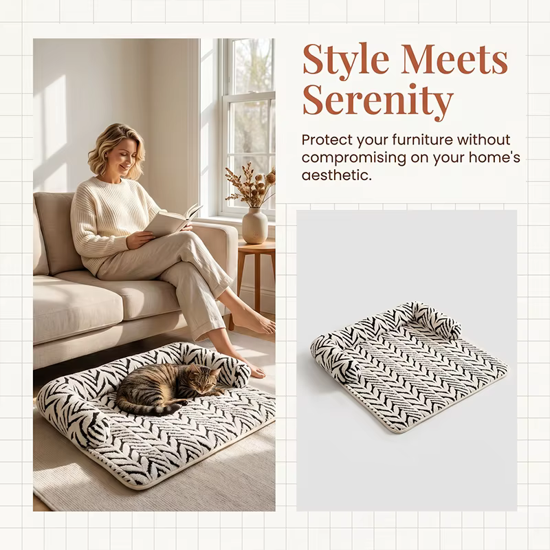 Pet Sofa Bed Mat with Side Bolsters Soft Fluffy Couch Protector Mat Anti-slip Dog Cat Bed Sleeping Cushion for Small Medium Pets — image 5