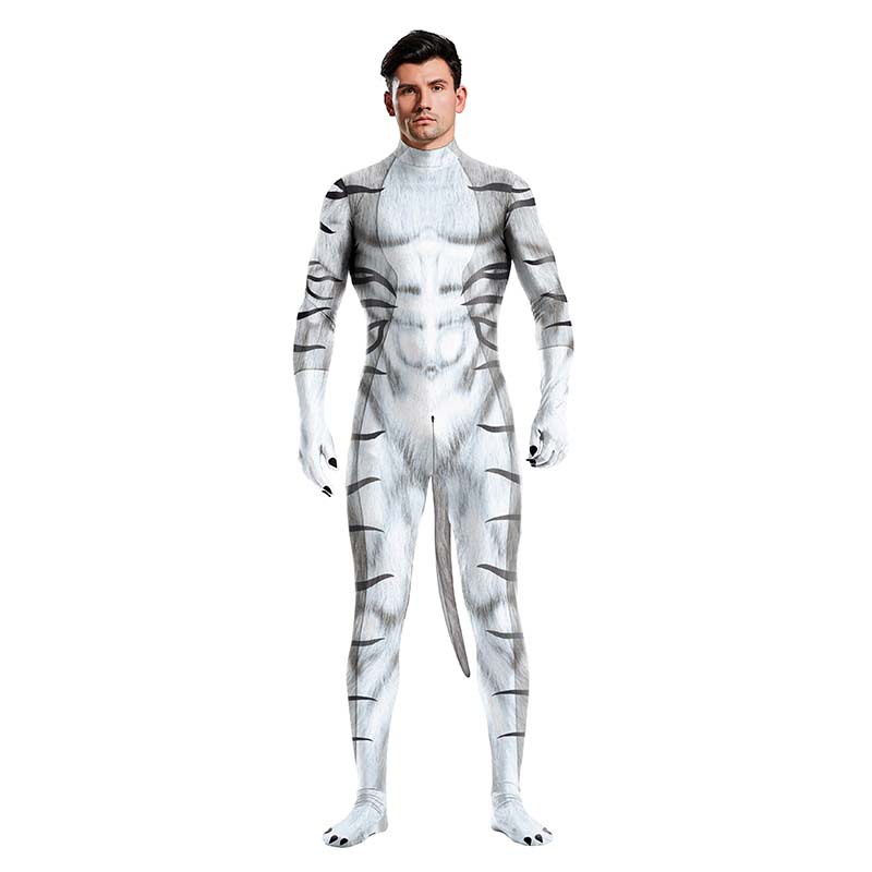 Disfraz de Animal Tigre Blanco Digital Impresión Jumpsuit Hombre — imagen 4