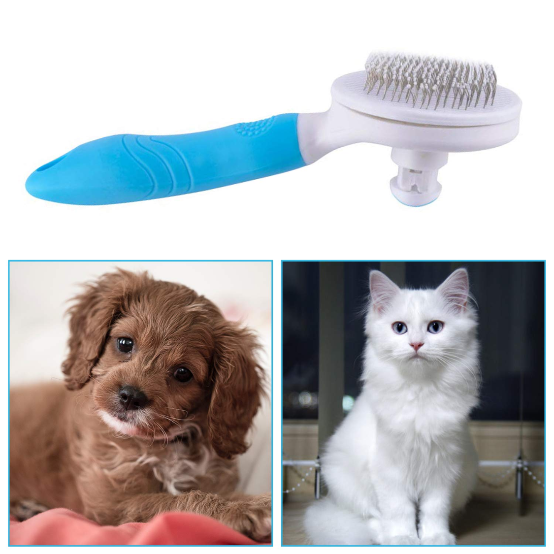 Pelo de Mascotas: Cepillo Despejador Automático Azul - Peine para Perros Gatos Conejos con Masaje Suave y Seguro — imagen 4