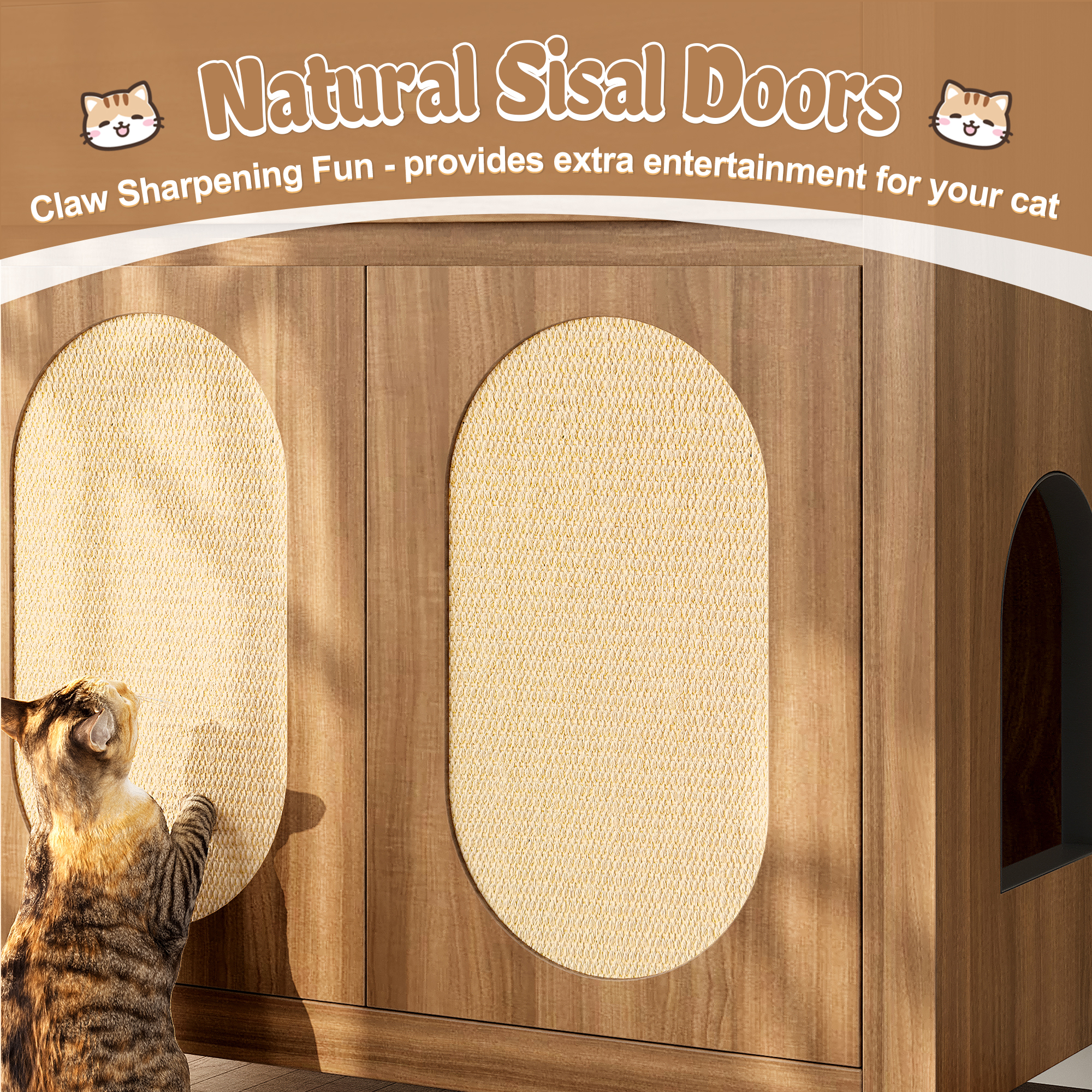 Cat Litter Box Enclosure, Hidden Cat Litter Box Furniture With Scratching Board Doors And Storage Drawer, Wooden Washroom Cat House Table Nightstand Box Cabinet, Espresso — image 5
