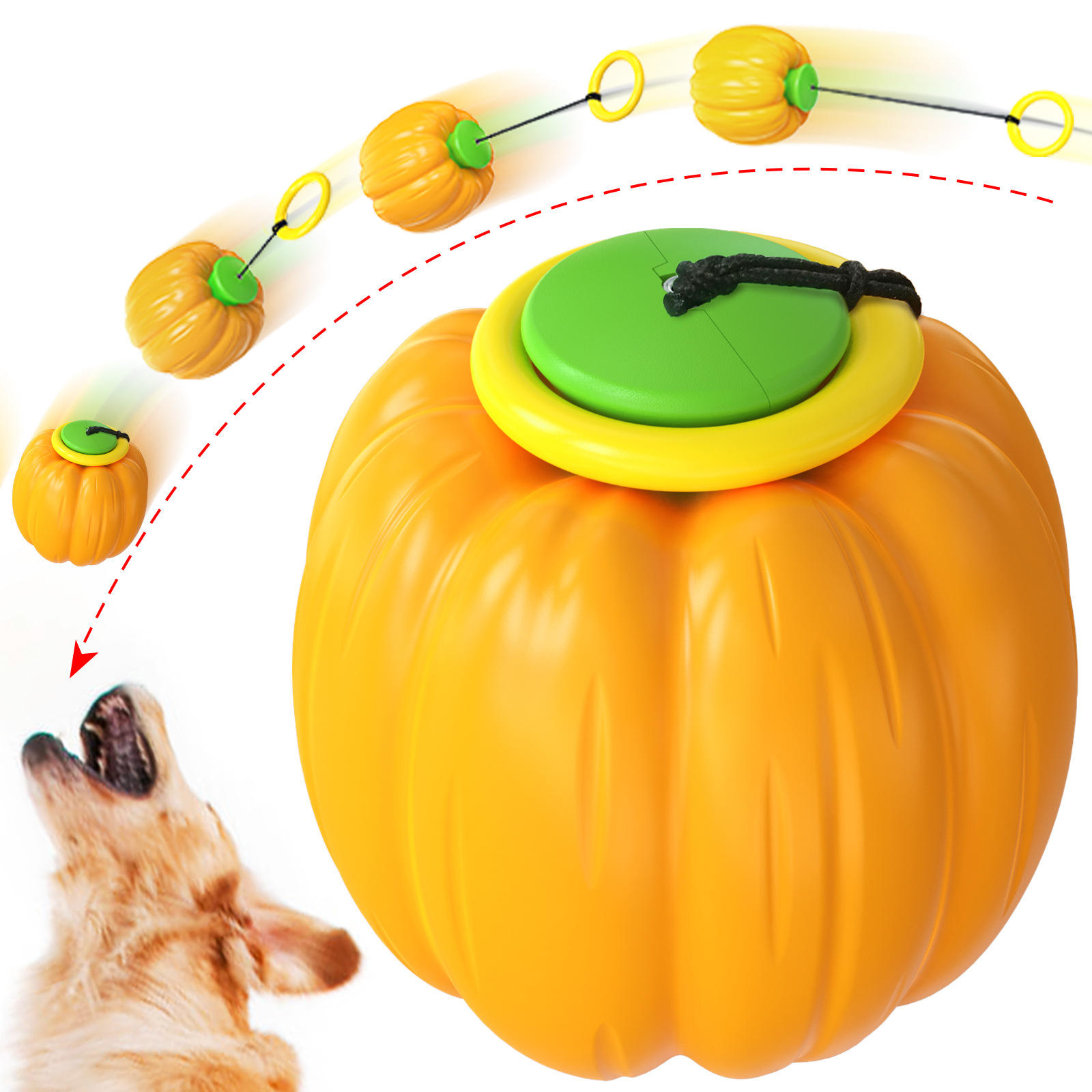 Juguetes para Mascotas Muelas de Perro Pelotas Elásticas Resistentes al Mordisco de Calabaza para Tiranear a Mano — imagen 1