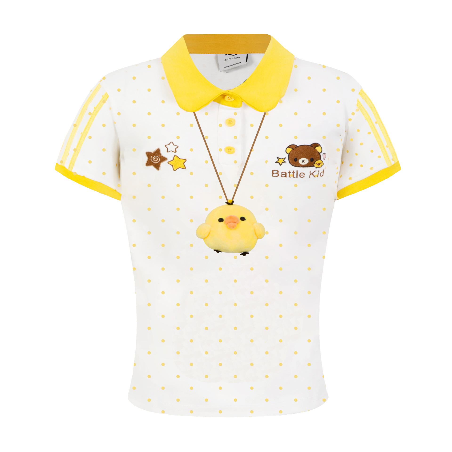 Camiseta de Manga Corta para Mujer con Charla de Pollo Regalo, Cuello Volado y Coloridos Bloques — imagen 3
