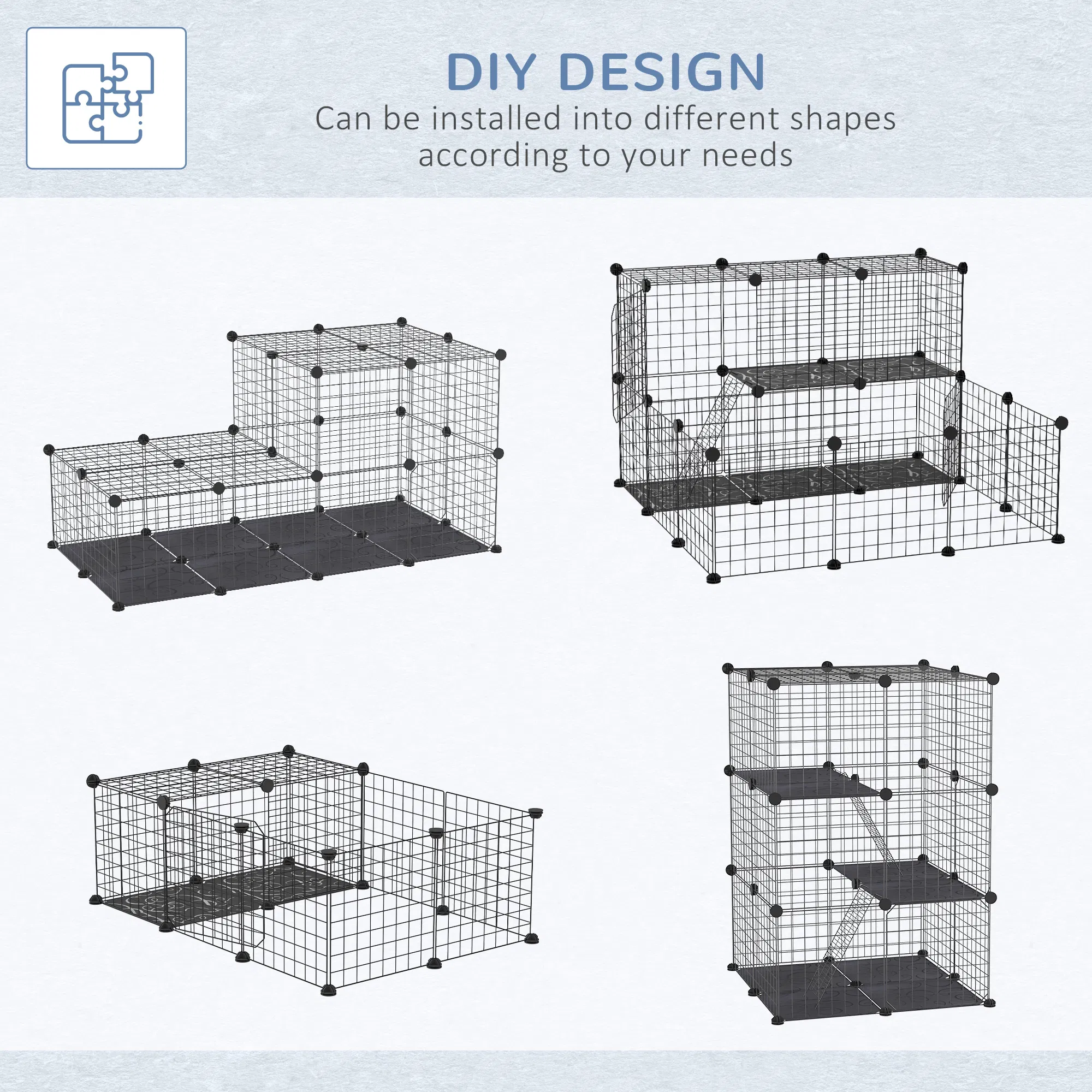 39 Pcs Small Animal Cage Bunny Hutch Portable Metal Wire with Ramps for Kitten Chinchilla, Black — image 3
