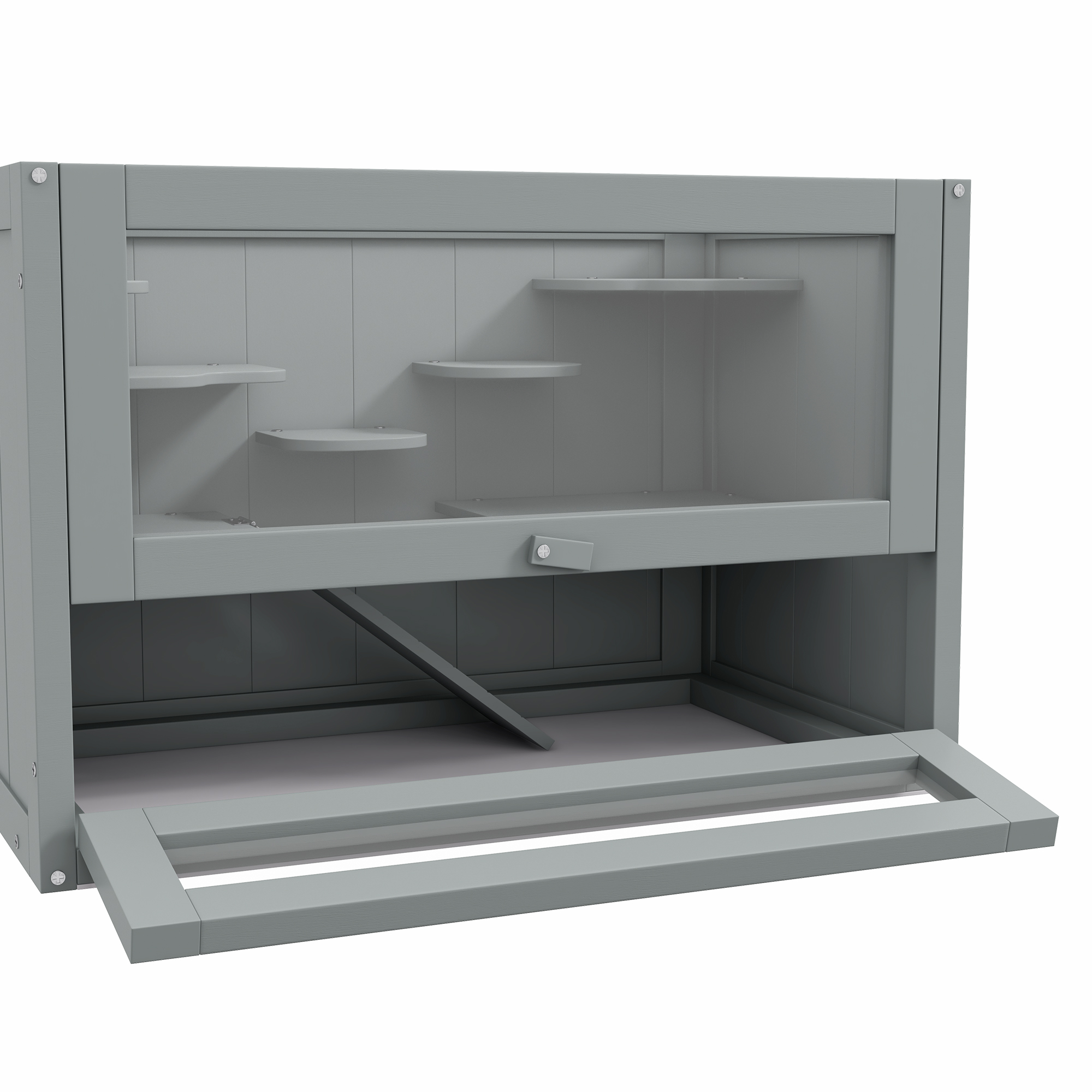 Jaula para Hámster de 2 Niveles con Techo Abatible, Puerta, Estante, Escalera, Gris — imagen 3