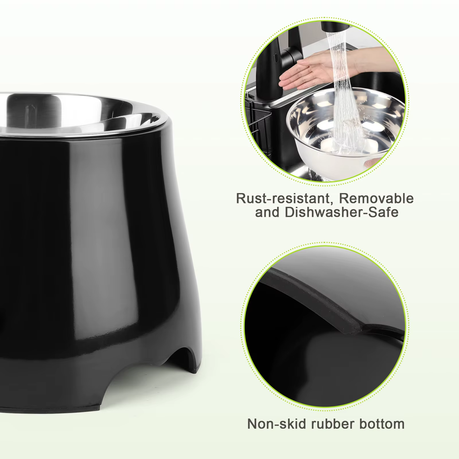 Bol de Alimento y Agua en Acero Inoxidable con Base Antideslizante de Goma para Perros, Gatos y Mascotas Pequeñas — imagen 5