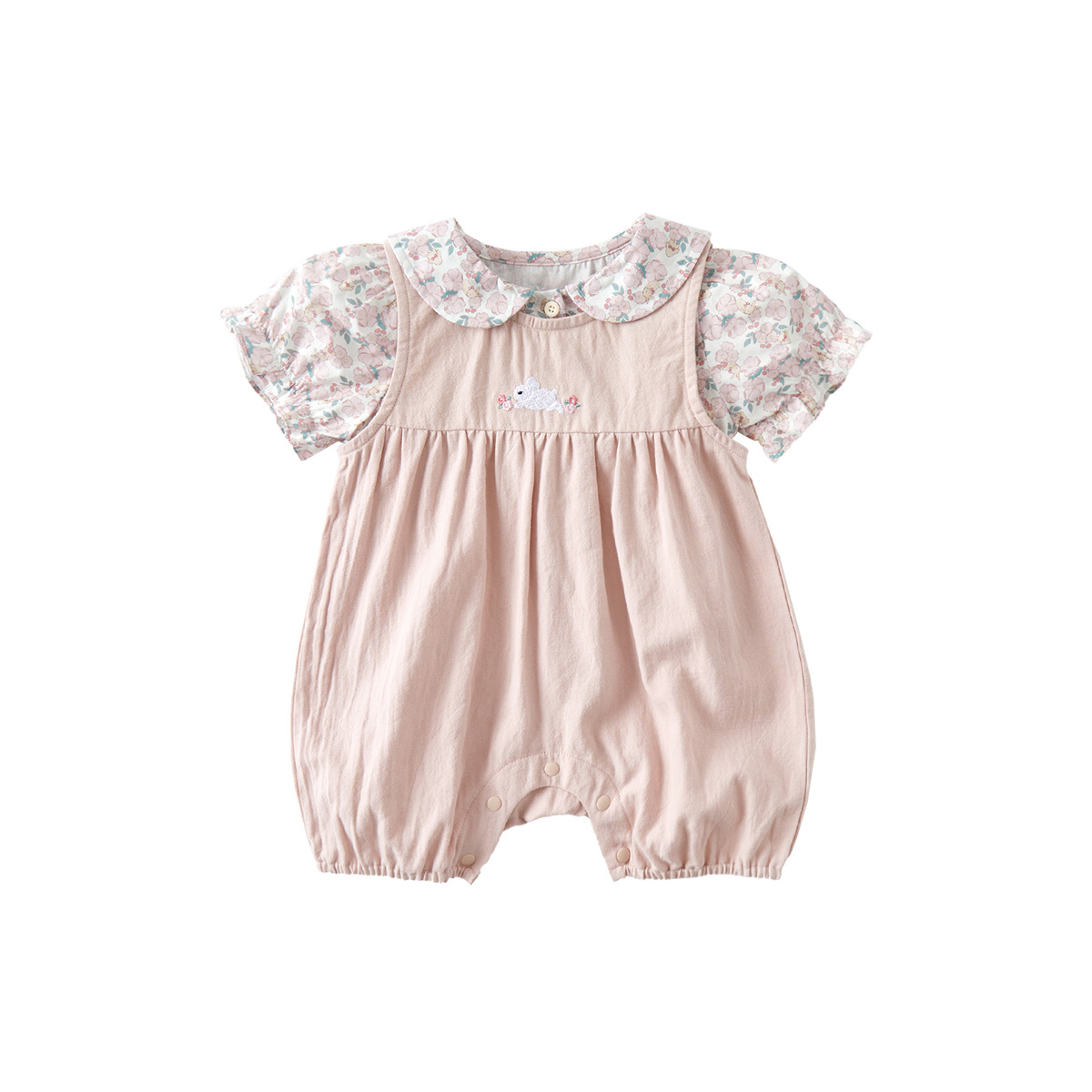 Infant Floral Bunny Ear Outfit Set Summer Lightweight Shirt Vest Romper Two-Piece Set — image 1