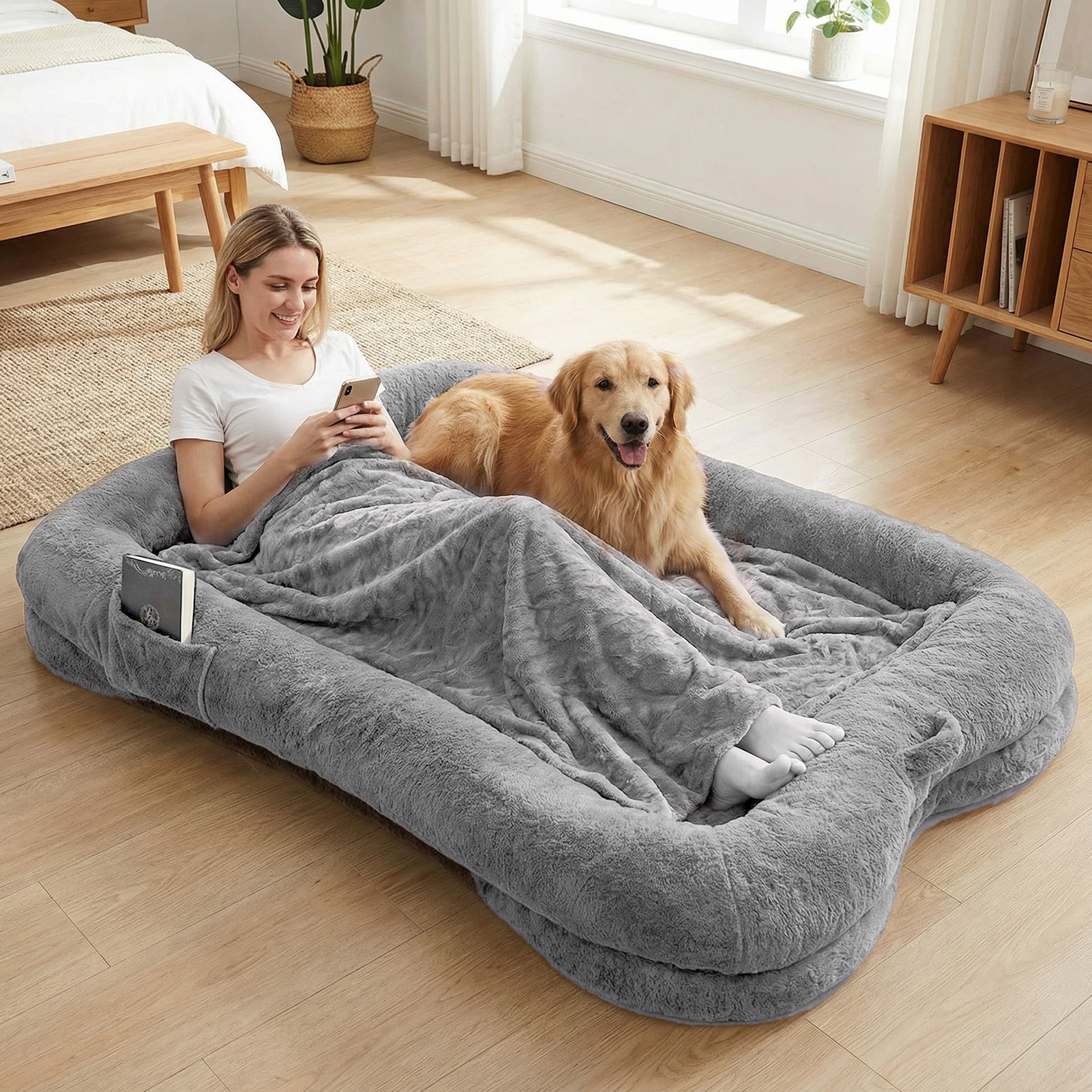 Almohada para Perros Grande Larga Duración con Bolsillo y Manta, Suave y Adecuada para Cámaras de Descanso — imagen 2