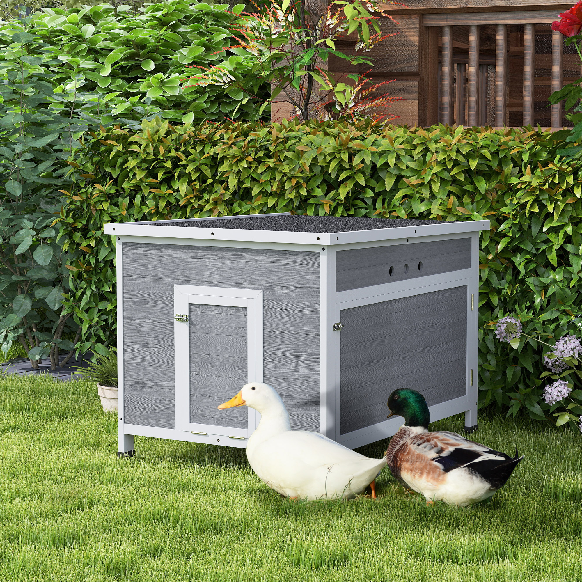 Wooden Duck Coop With Openable Roof, Removable Floor, Double Doors, Ramp, For 3-6 Ducks, Chickens, 30" X 38" X 30" — imagen 1
