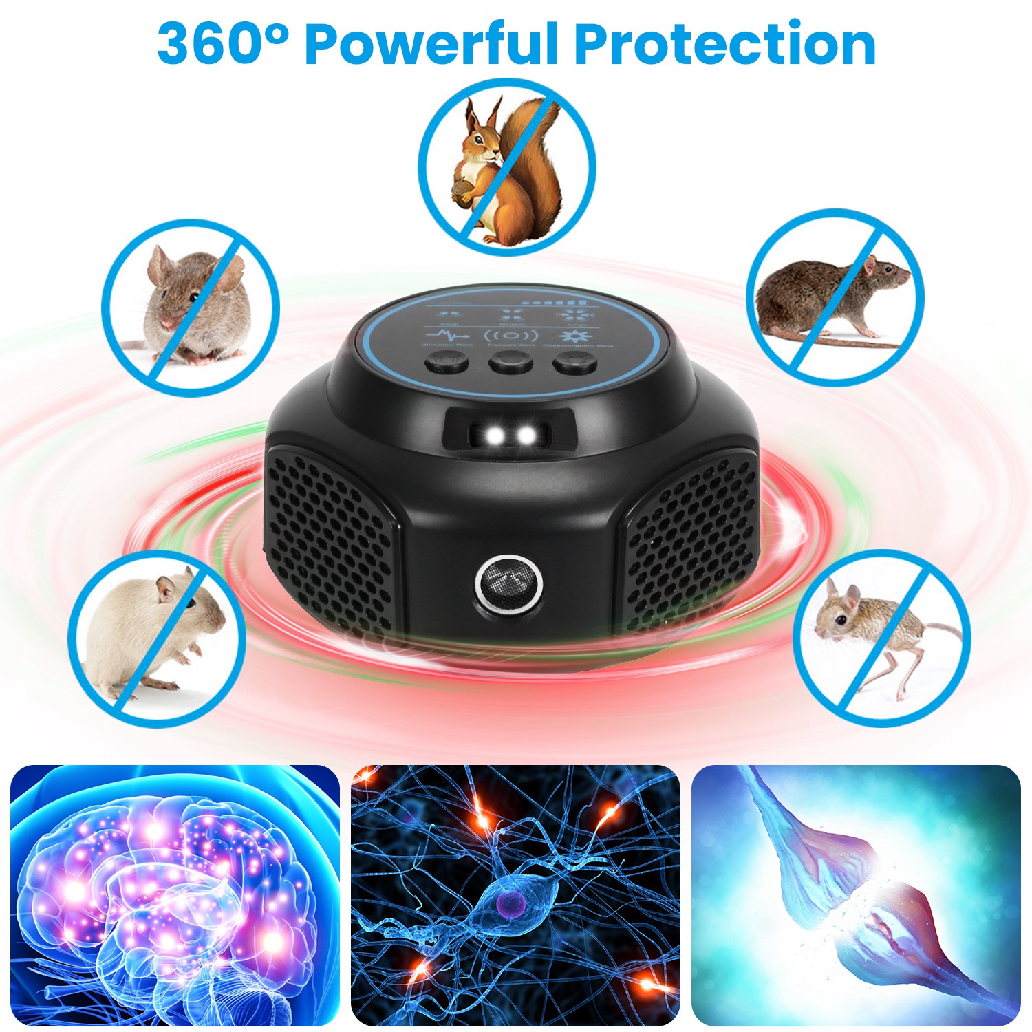 360 Degree Ultrasonic Mice Repellent Indoor Rodent Repeller Rat Squirrel Rodent Chaser With 3 Modes 2 Strobe Lights For Kitchen Warehouse — image 19