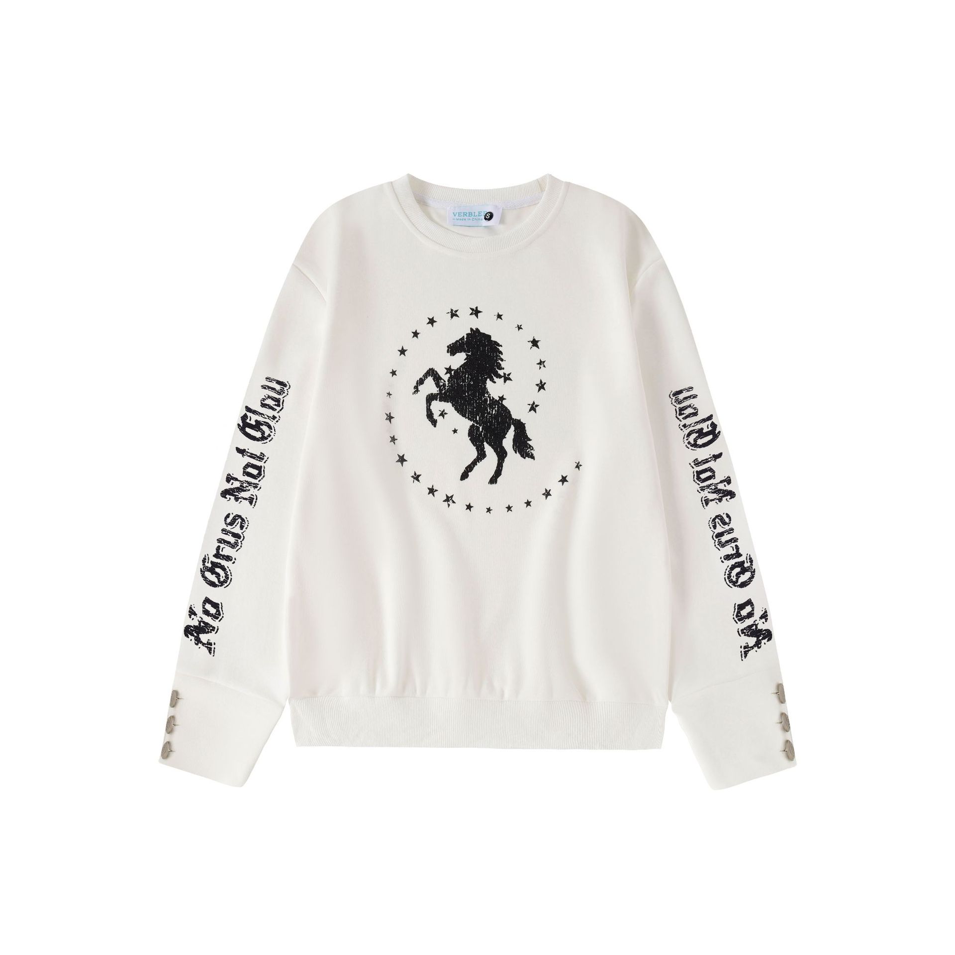 Women's Distressed Horse Star Print Crewneck Sweatshirt Casual Long Sleeve Top with Letter Graphics on Sleeves and Body — imagen 2
