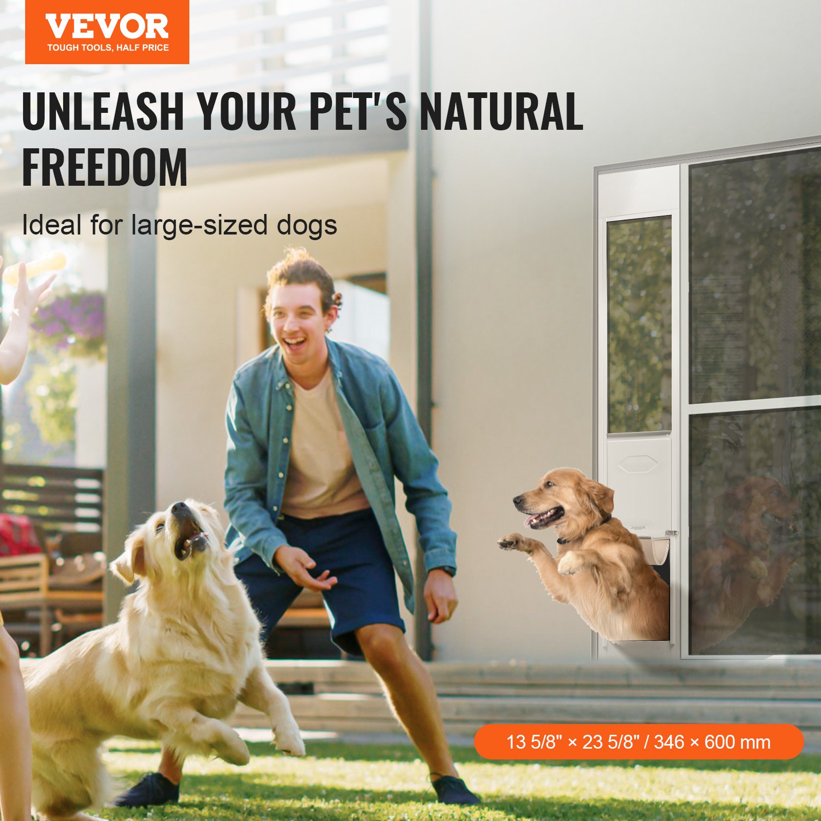 Dog Door For Sliding Glass Door, 75 7/8"-80 11/16" Adjustable Height Doggy Door For Sliding Doors, Aluminum Frame Tempered Glass Pet Door With Hinge Structure Flap And Lock For Large-Sized Dogs — imagen 5