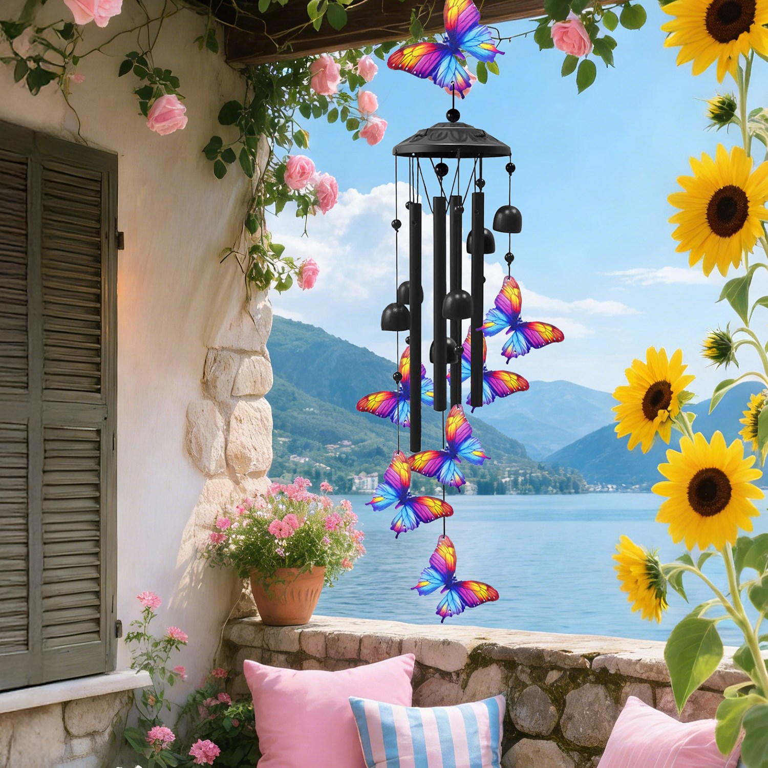 Butterfly Wind Chimes For Outside Metal Wind Chimes With Aluminum Tubes Deep Soothing Sound Decor For Garden Yard Home Patio Gift For Women Men — image 9