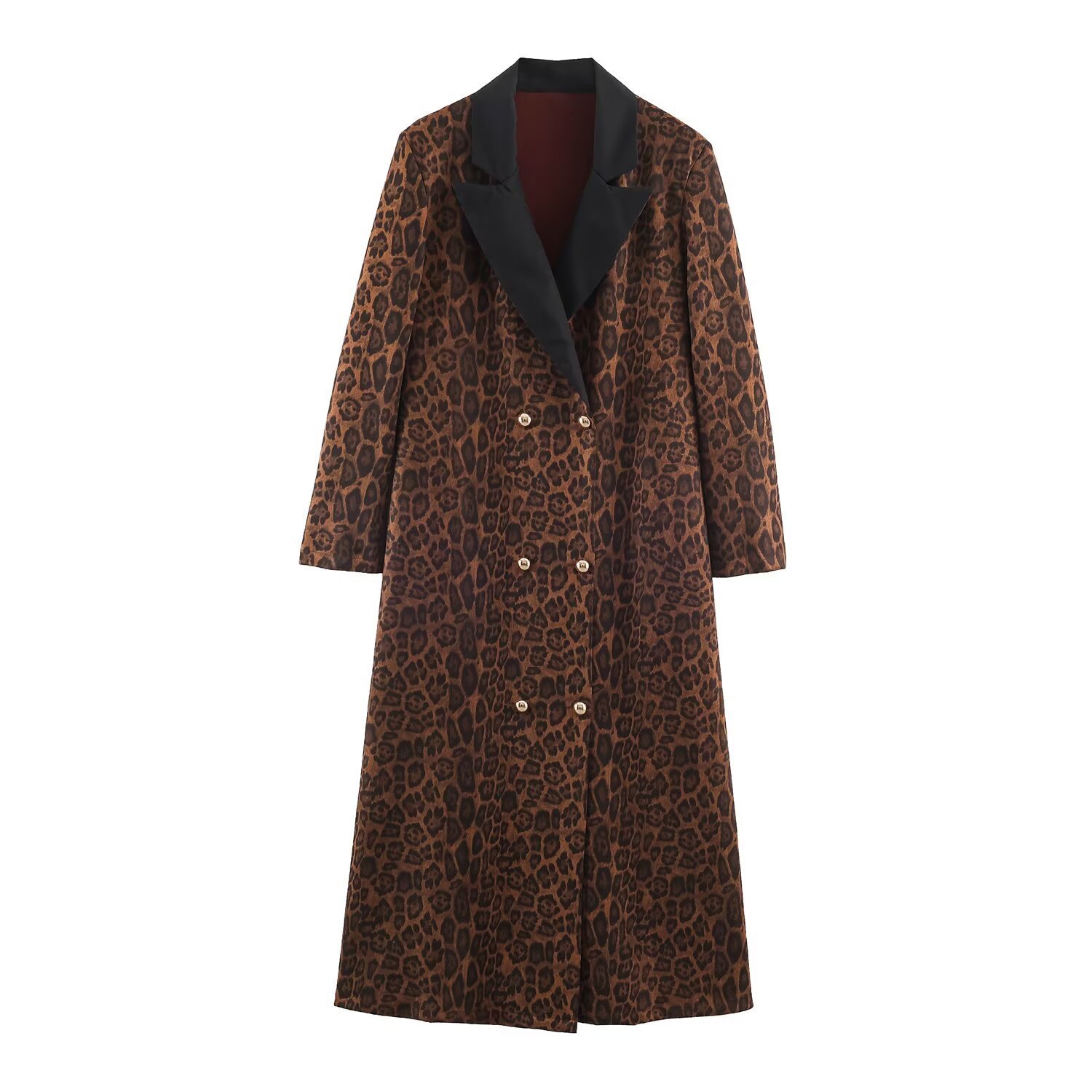 Leopard print double breasted long jacket — image 2