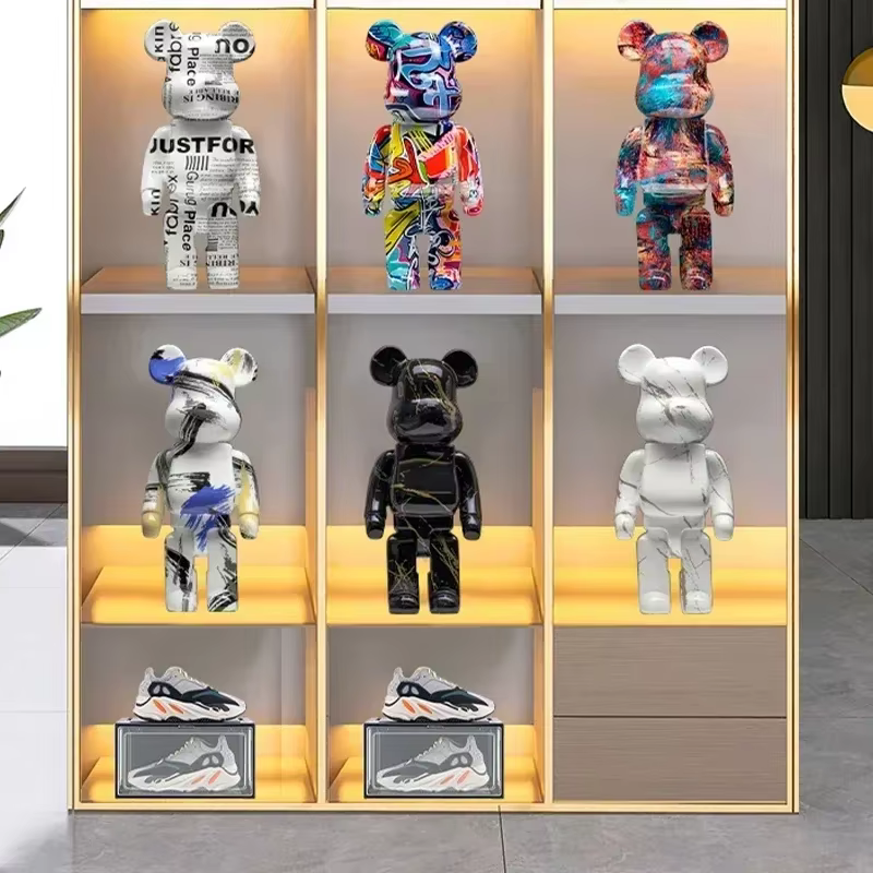 Graffiti Bear Statue Paint Block Bear Decor Resin Desktop Ornaments Home Decoration Living Room Bear Floor Sculpture Gifts — image 7