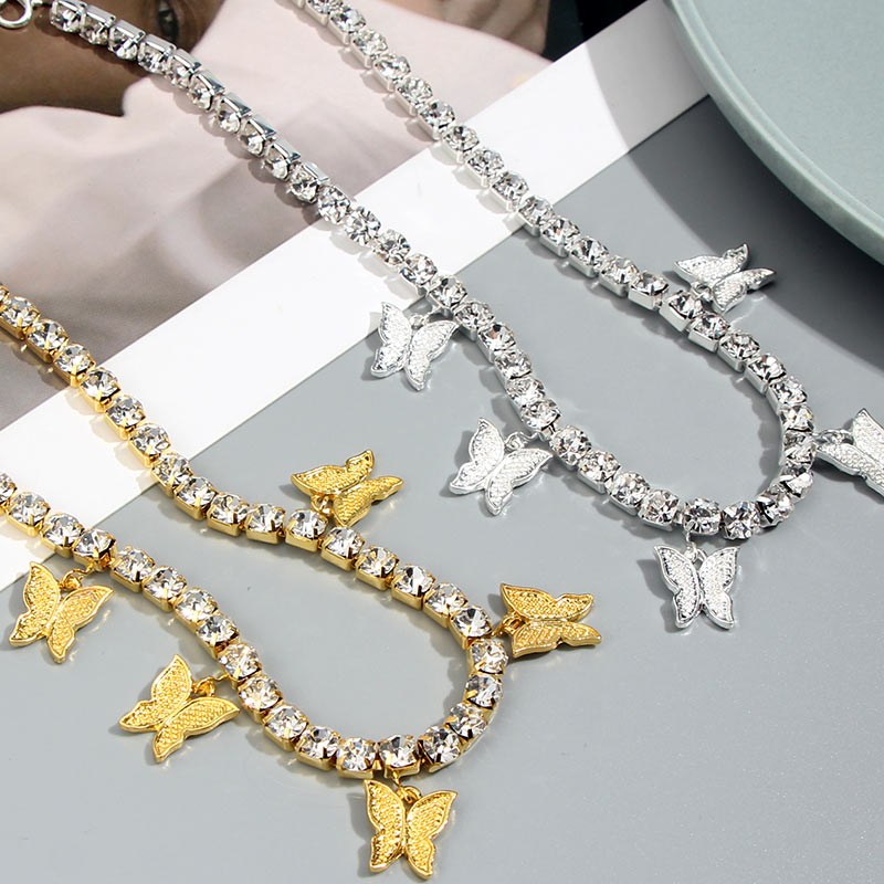 Kasajewel Gold Silver Color Butterfly Pendant Necklace Female Shiny Crystal Clavicle Chain Fashion New Design Jewelry Party Gift — image 3