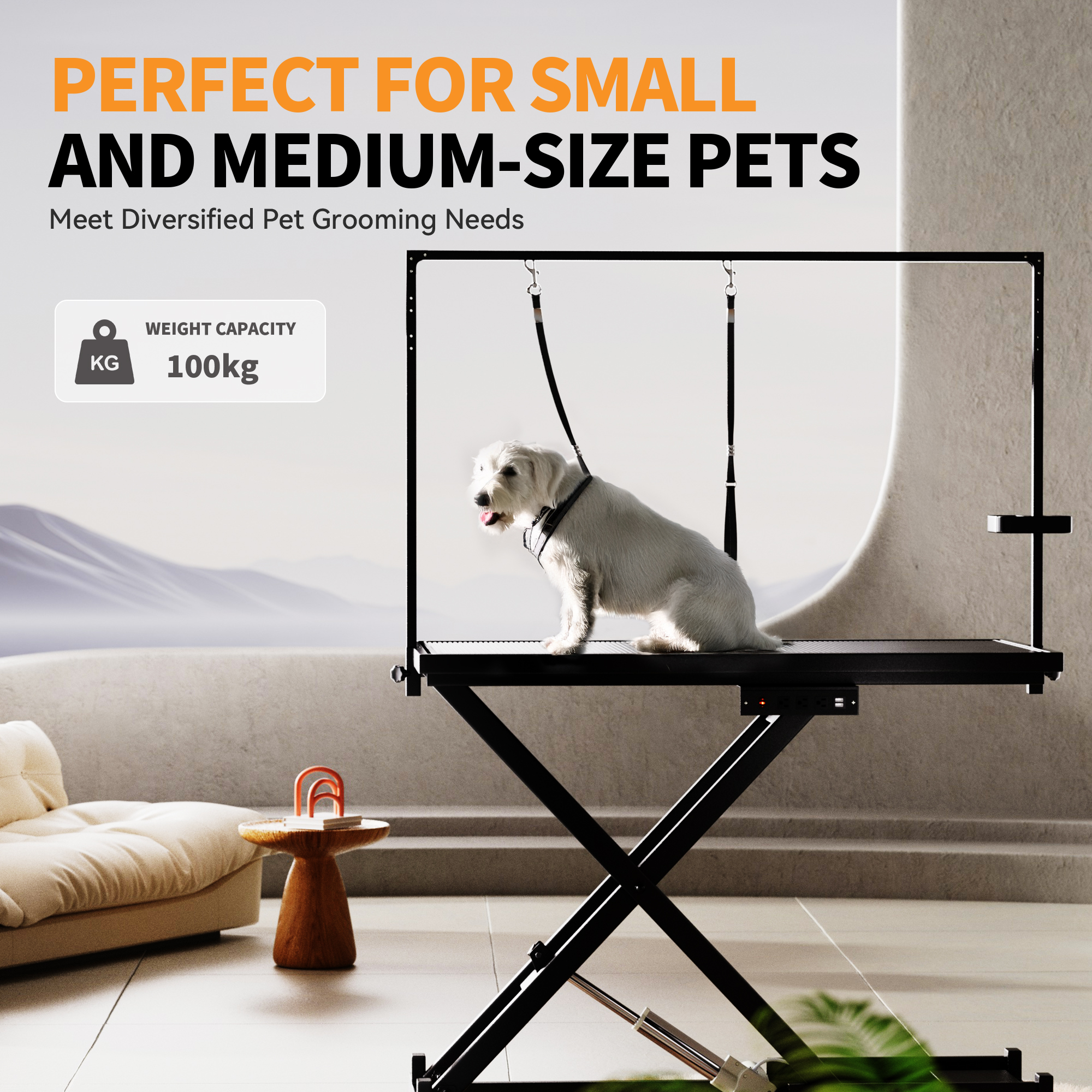 Mesa de Afeitado para Mascotas con Elevación Automática, Ruedas de Nivelación, Brazos de Afeitado, Superficie Antideslizante y Organizador de Herramientas 50 Pulgadas, Negro — imagen 1
