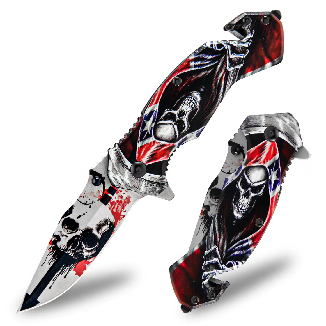 Cool Skull Ghost Head Pattern Stainless Steel Multi-purpose Folding Knife, Portable Rope Knife And Glass Shredder, Metal Handle, Perfect For Camping, Fishing And Outdoor Adventures, Perfect Gift For Men, Compound Holiday Gif — image 2