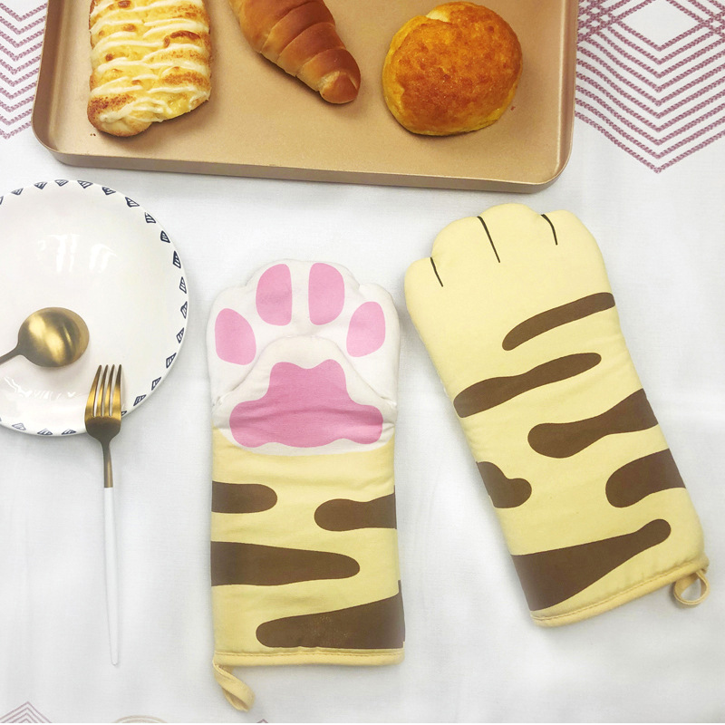 Pure Cotton Cute Cat Oven Gloves Cat Claw Insulation Gloves Baking Insulation Microwave Oven Heat Resistant Gloves — image 3