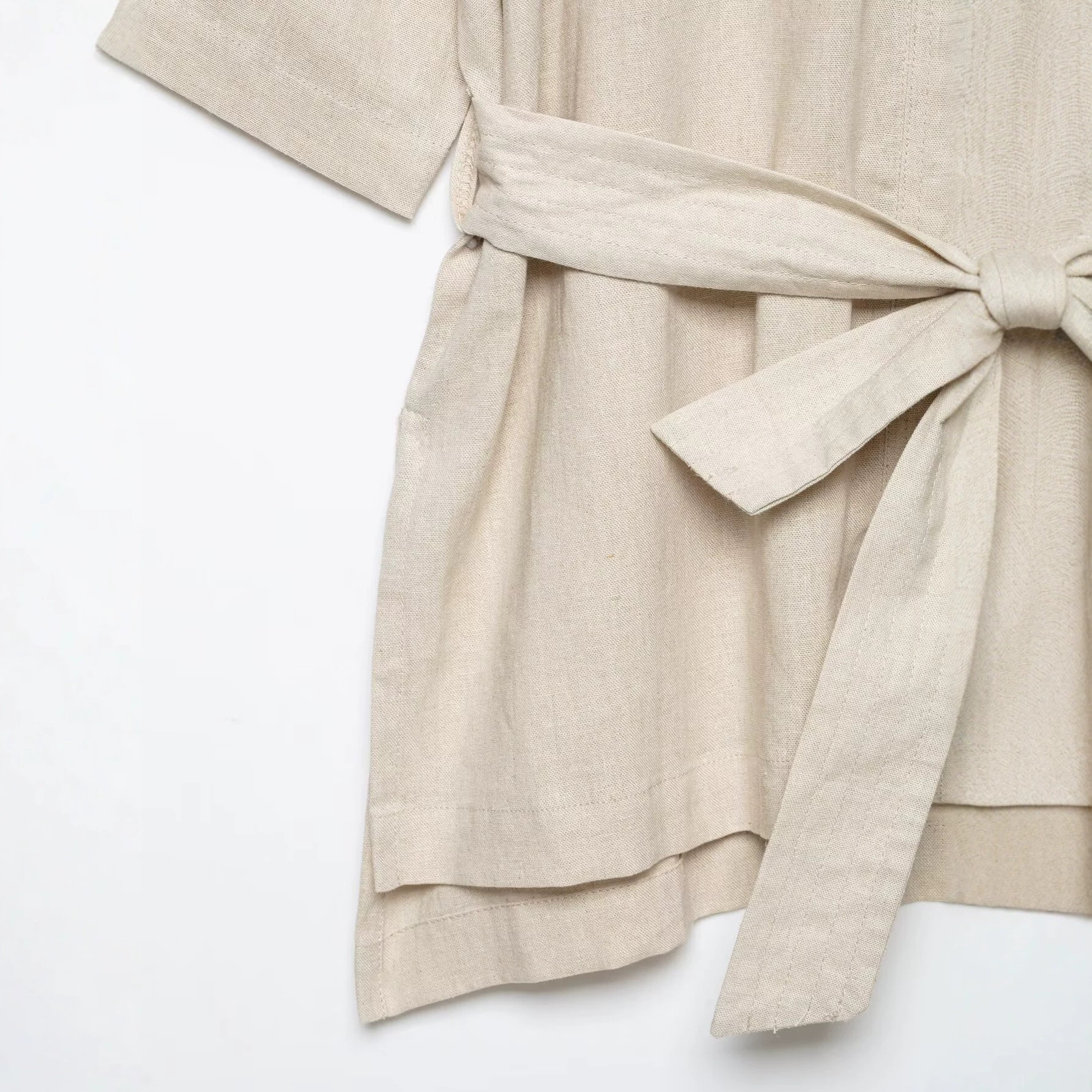 Linen blend with belt hunting outfit short sleeved jacket for women — image 4