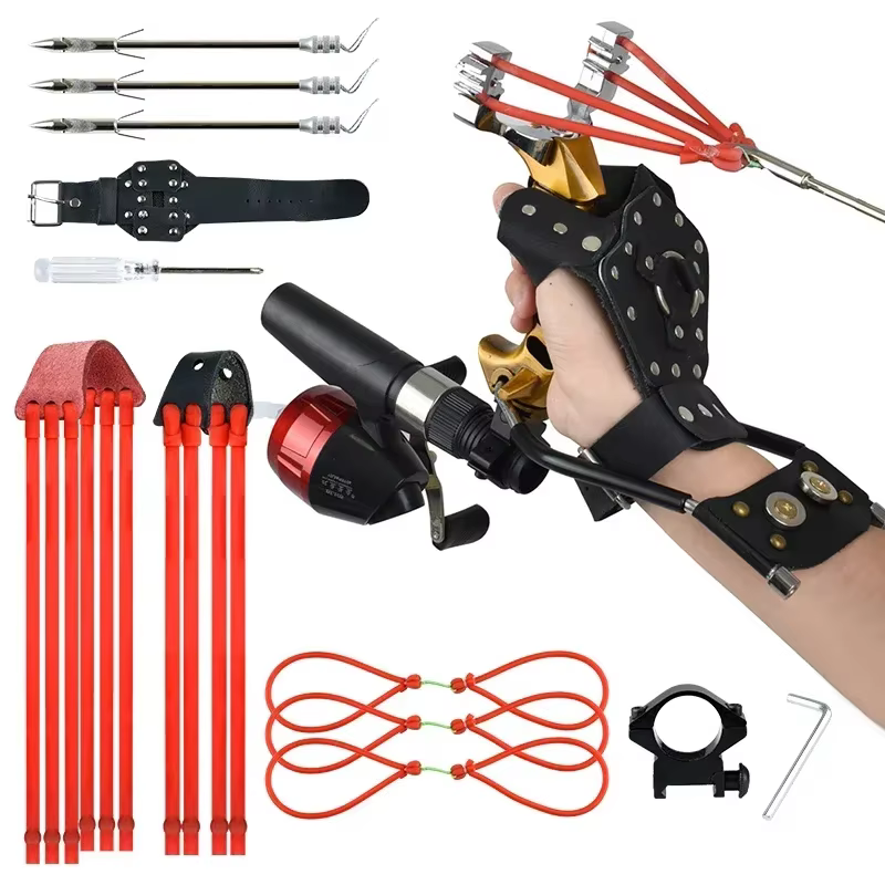 Potente Sling Shot de Caza con Soporte para Muñeca - Material Metálico Completo para Pescar y Juegos