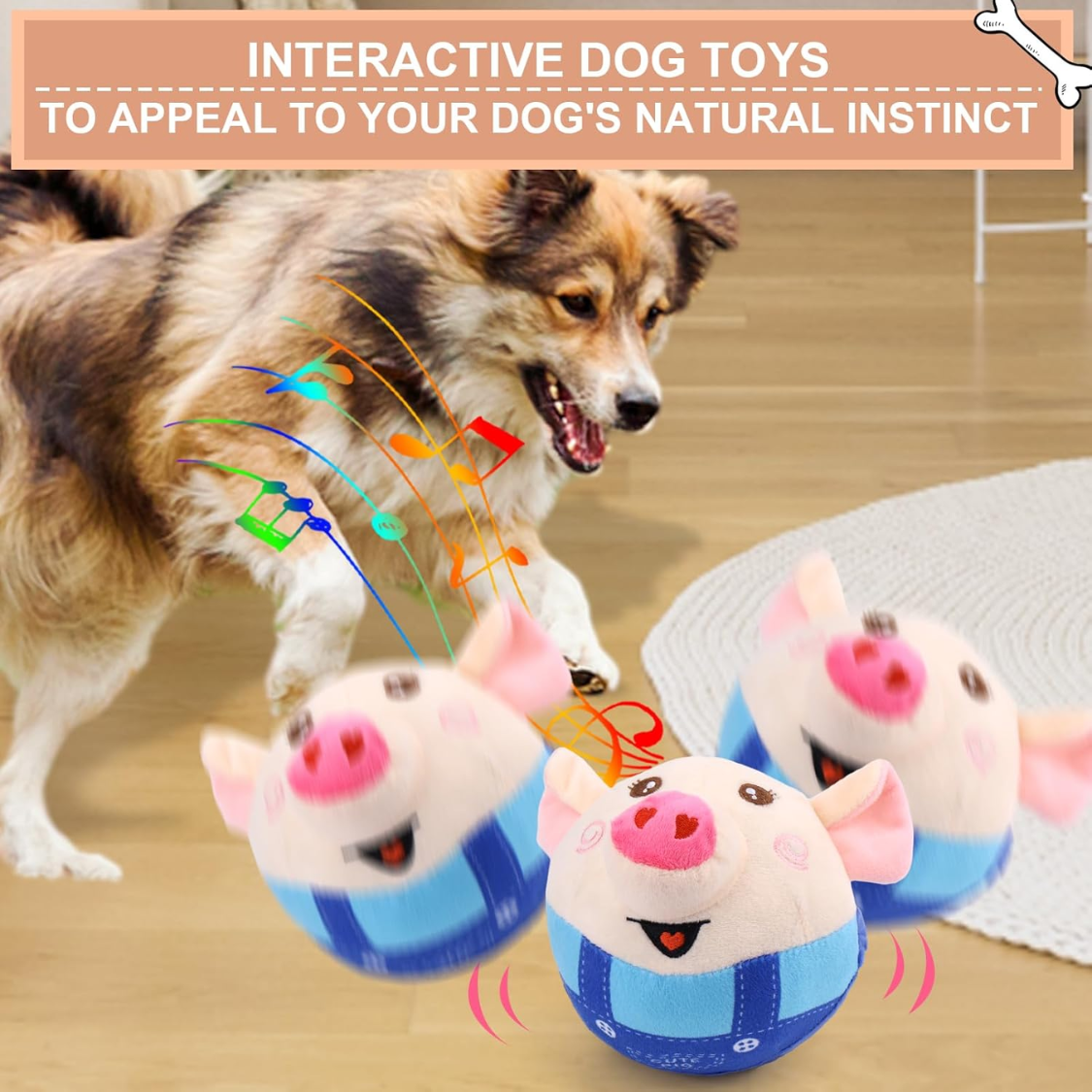 Interactive Dog Toys Pig, Jumping Squeaky Dog Toys With Recording And Music Modes, Rechargeable Moving Dog Chew Toys — image 5