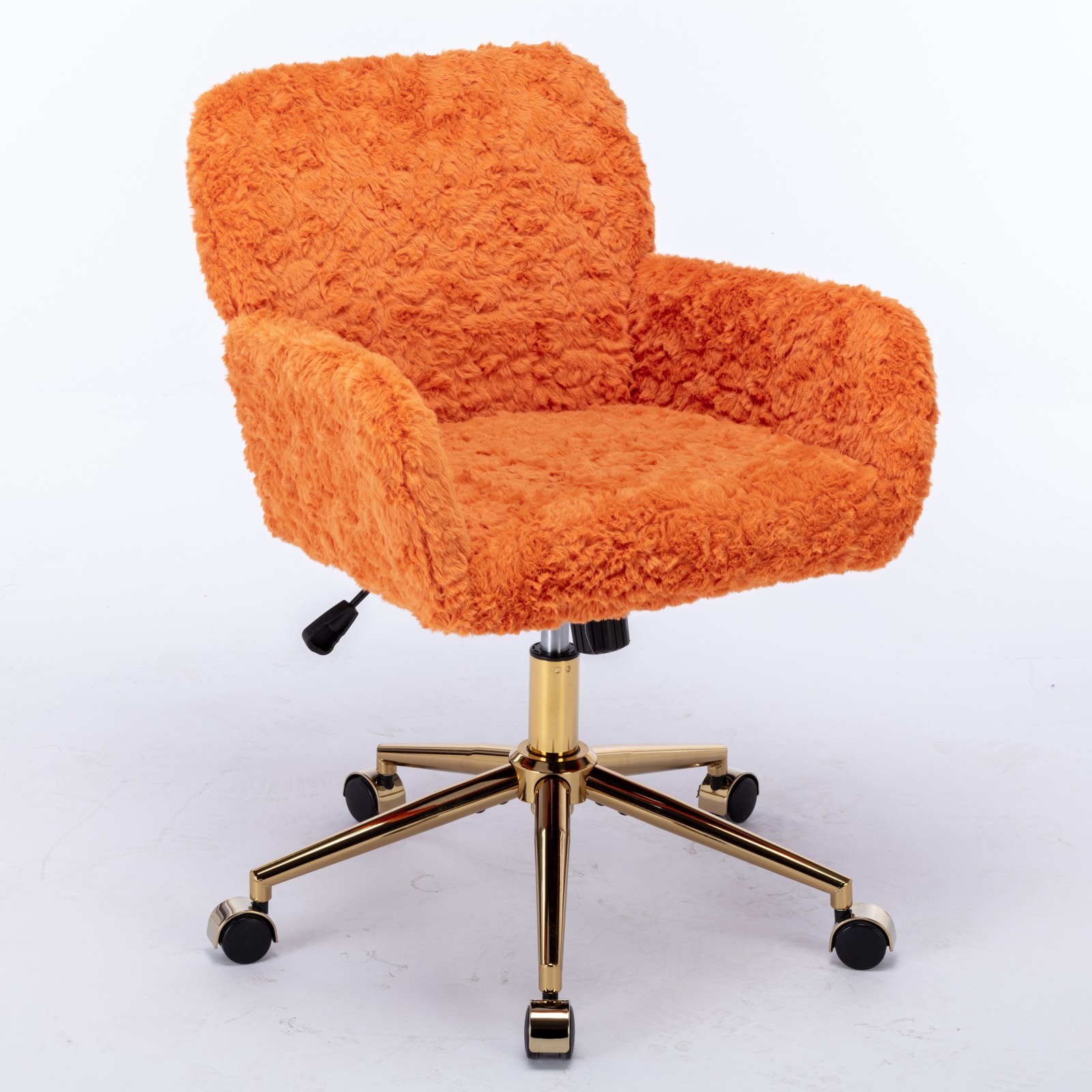 Silla de Oficina AA Furniture, Silla de Oficina en Casa con Pelo Sintético de Conejo y Base Metálica Dorada, Silla de Escritorio Giratoria Ajustable, Silla Tocador Naranja — imagen 2