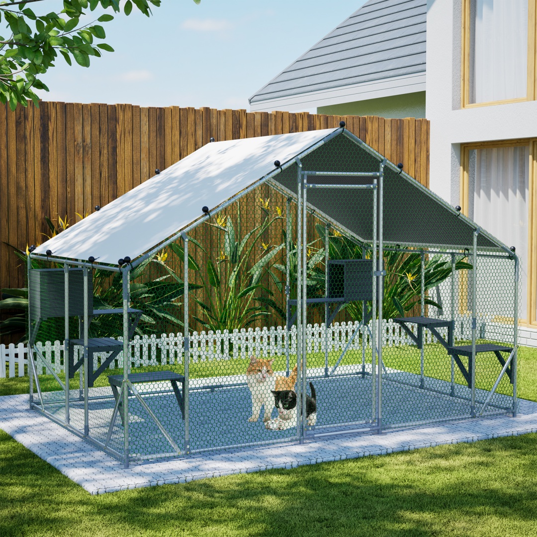 Gabinete de Metal Exterior Resistente 3x2m para Gatos - Plataforma DIY en Madera Sólida, Bloqueo de Seguridad Doble y Mayor Estabilidad, Uso Multi-Animal, Carpa Impermeable Incluida — imagen 1