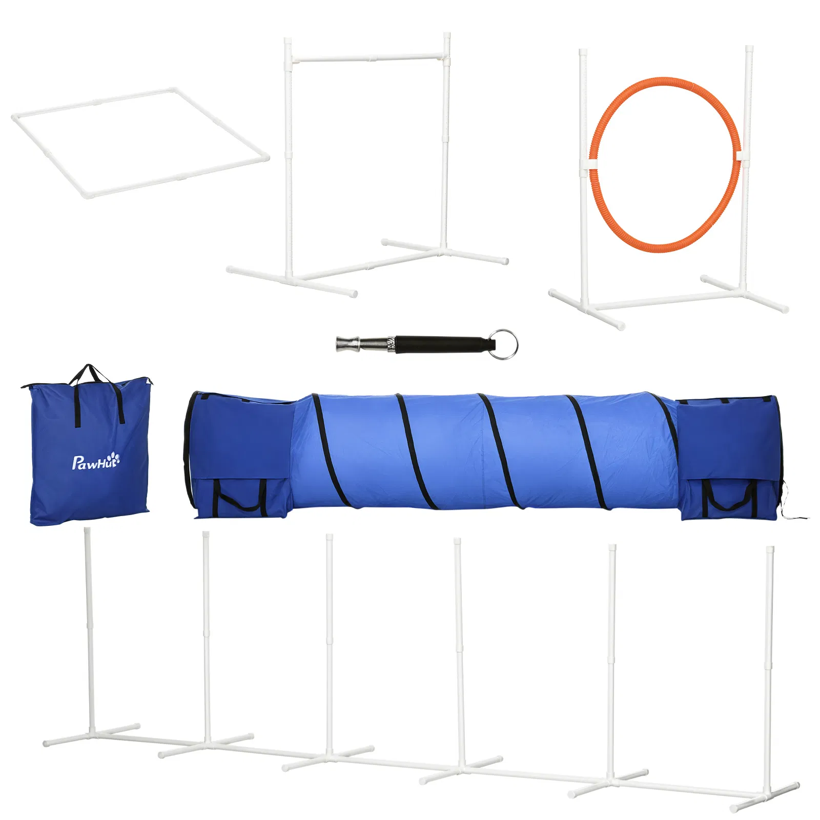 5Pcs Dog Agility Training Equipment with 8.7KG Net Weight, Pet Agility Set with Tunnels, Adjustable Jump Ring, Jumper, Weave Poles, Square Pause Box, Carrying Bag, Whistle — image 1