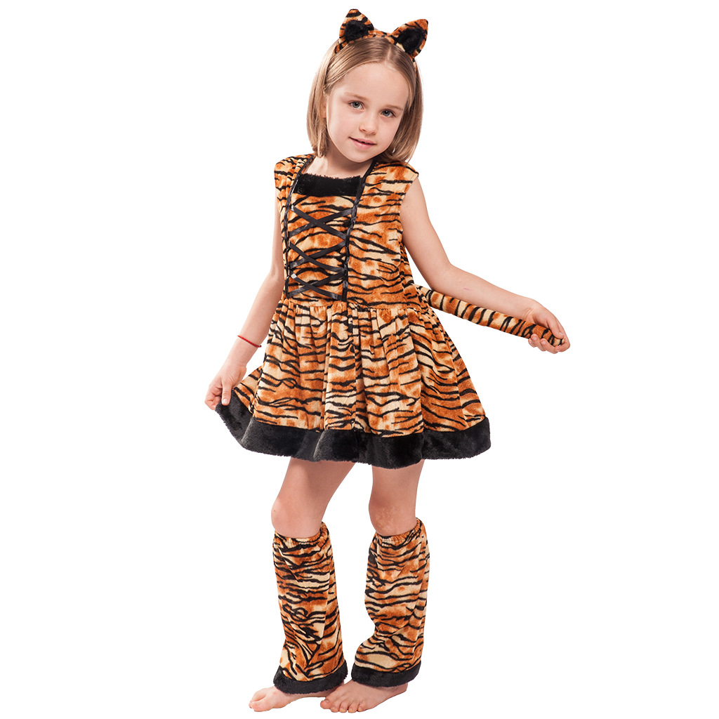 Halloween Purim festival tiger print girl sleeveless skirt cosplay costume — image 5