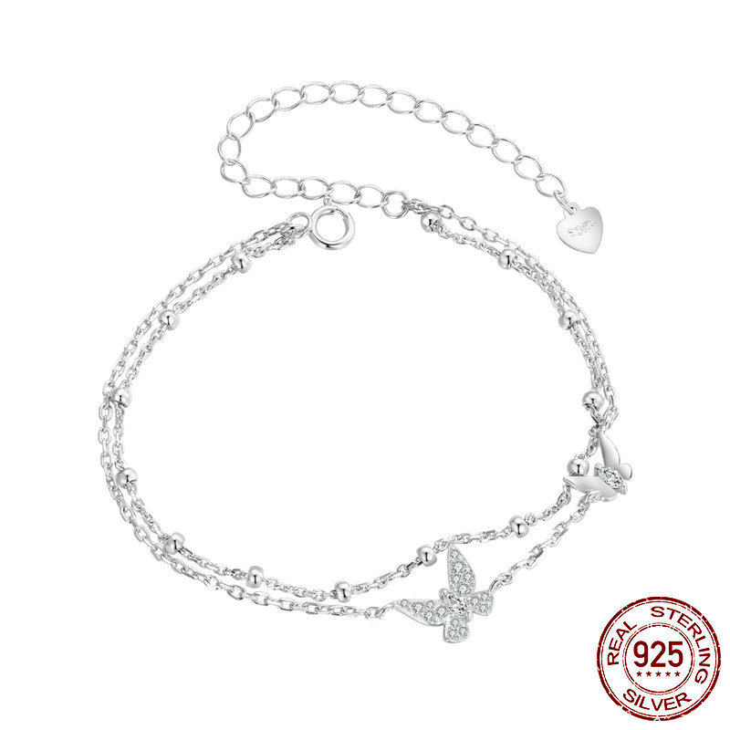Cinturón de pulsera doble capa con mariposas en plata 925 para mujer — imagen 1