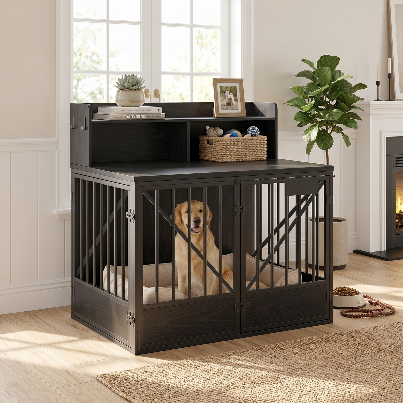 Dog Crate Large Capacity Multifunctional Spacious Top Pet Kennel With 2 Open Storage Compartment — image 5