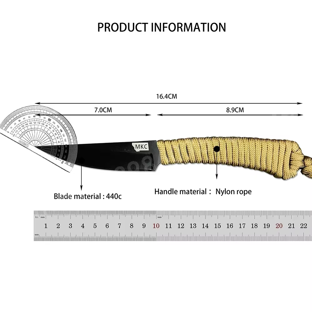 MK.C Portable Small Straight Knife 440c Blade Nylon Rope Handle Portable Sharp Fruit Knife Camping Fishing Knife Men's Gifts — image 6
