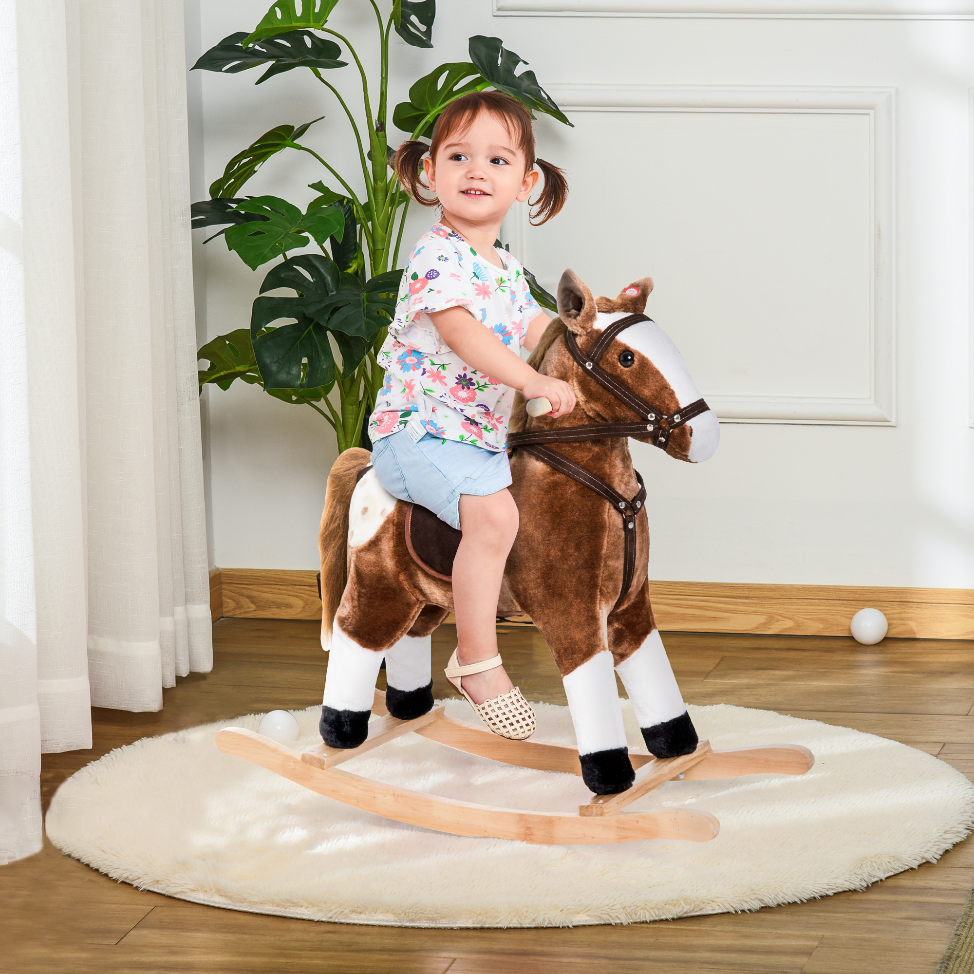 Caballo de Plumas con Movimiento para Niños, Marrón, Sonidos Realistas, Juguetes de Montar para Niños de 3 años — imagen 1