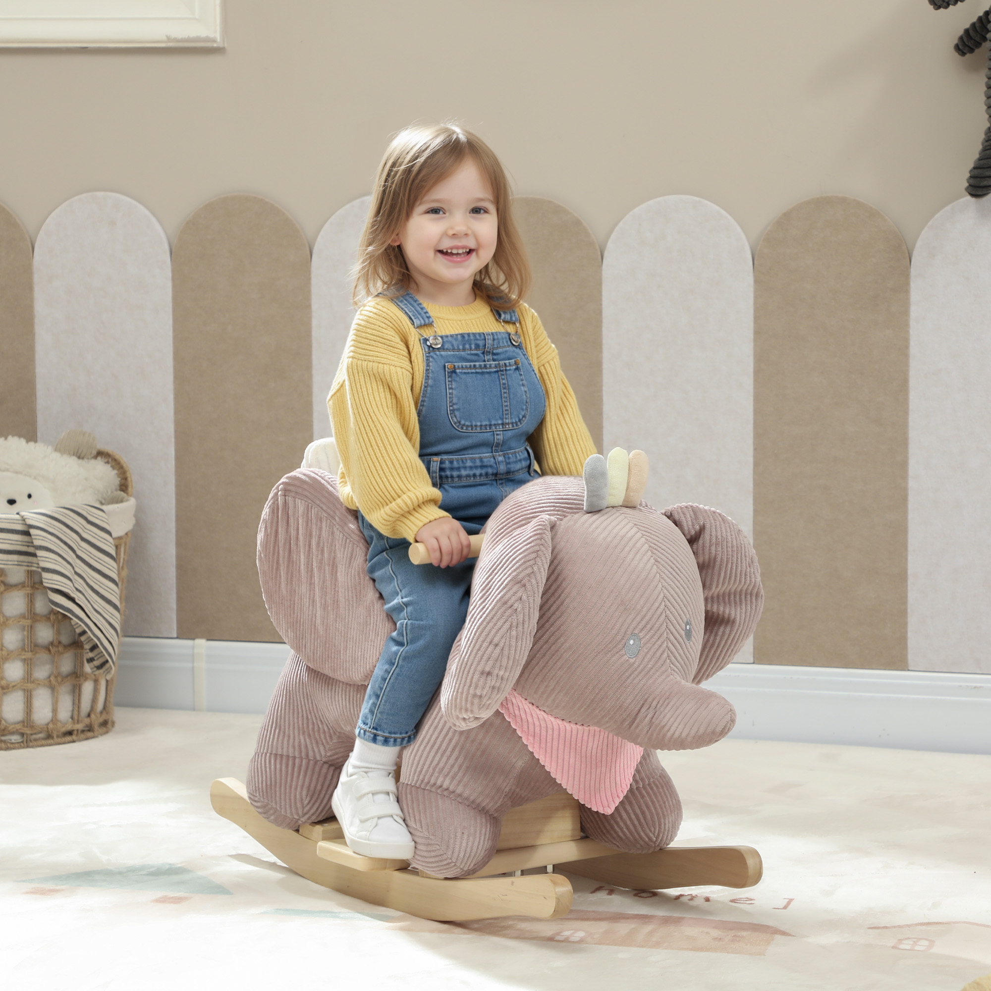 Caballo de Roca para Bebés con Asiento, Juguetes para Niños que Simulan Sonido de Elefante y Cinturón de Seguridad para Edad entre 18 y 36 Meses, Rosa — imagen 1