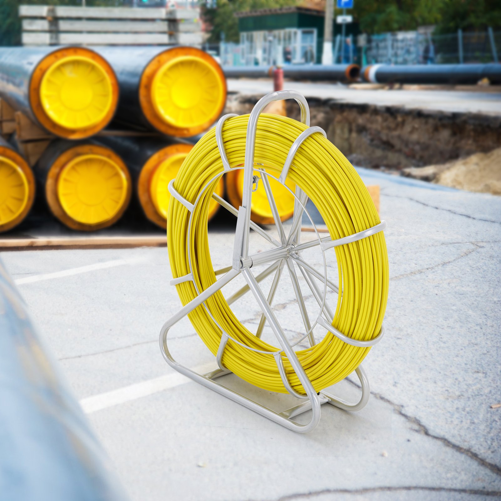 Tubo de Pescador VEVOR de Fibra de Vidrio, 492 pies, Accesorio para Cable con 3 Cabezas de Extracción y Soporte de Rueda de Acero, Herramientas para Pesca en Muros y Conduits Eléctricos No Conductores — imagen 3