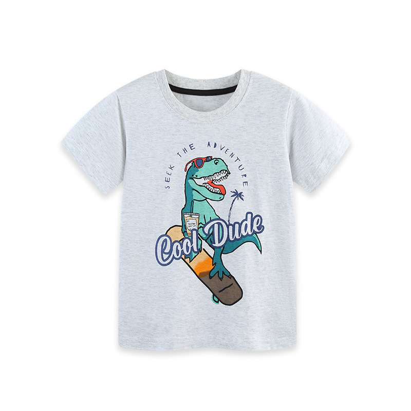 Dinosaur cartoon printed children's round neck T-shirt — image 2