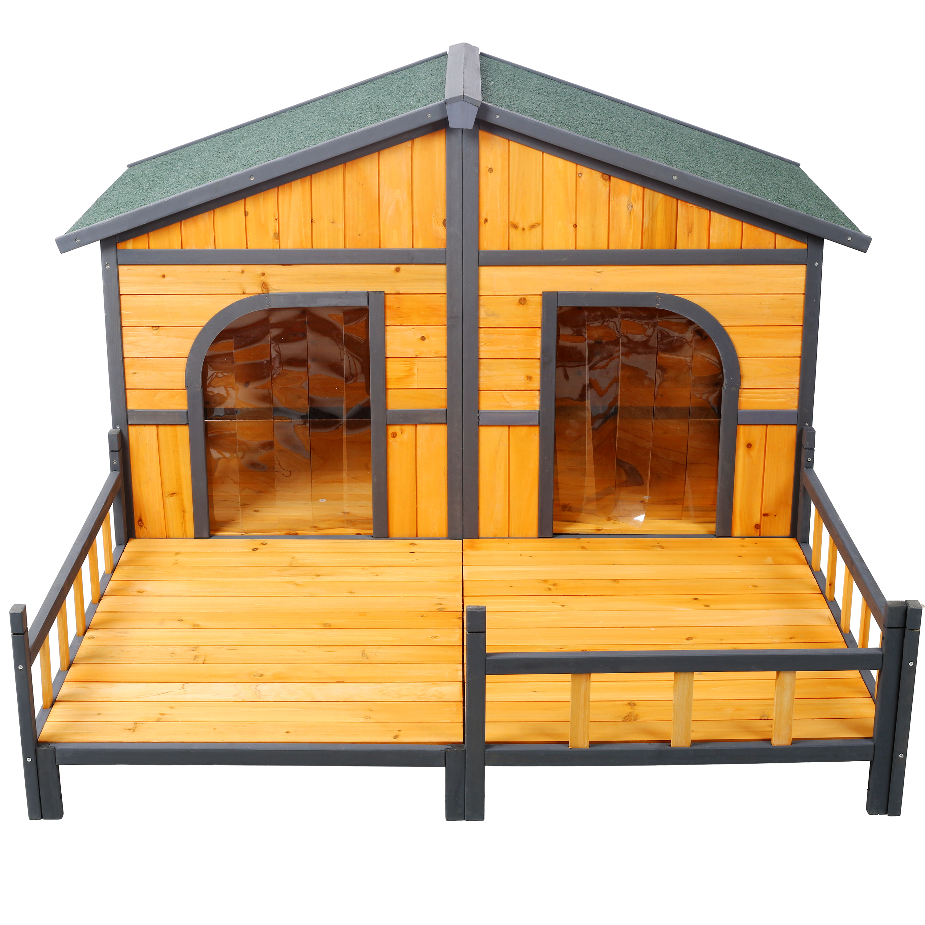 Wooden Large Dog House Outdoor Double XL Dog Kennel with Elevated Floor and Porch, Weatherproof Puppy Shelter for Small and Medium Breed Dogs, Natural — image 10