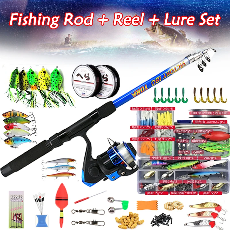 Fishing Rod Combo Full Kits 1.8M Telescopic Spinning Reel Baits Lure Set Travel Fishing Gear Hooks Pole Accessories Beginner — image 1