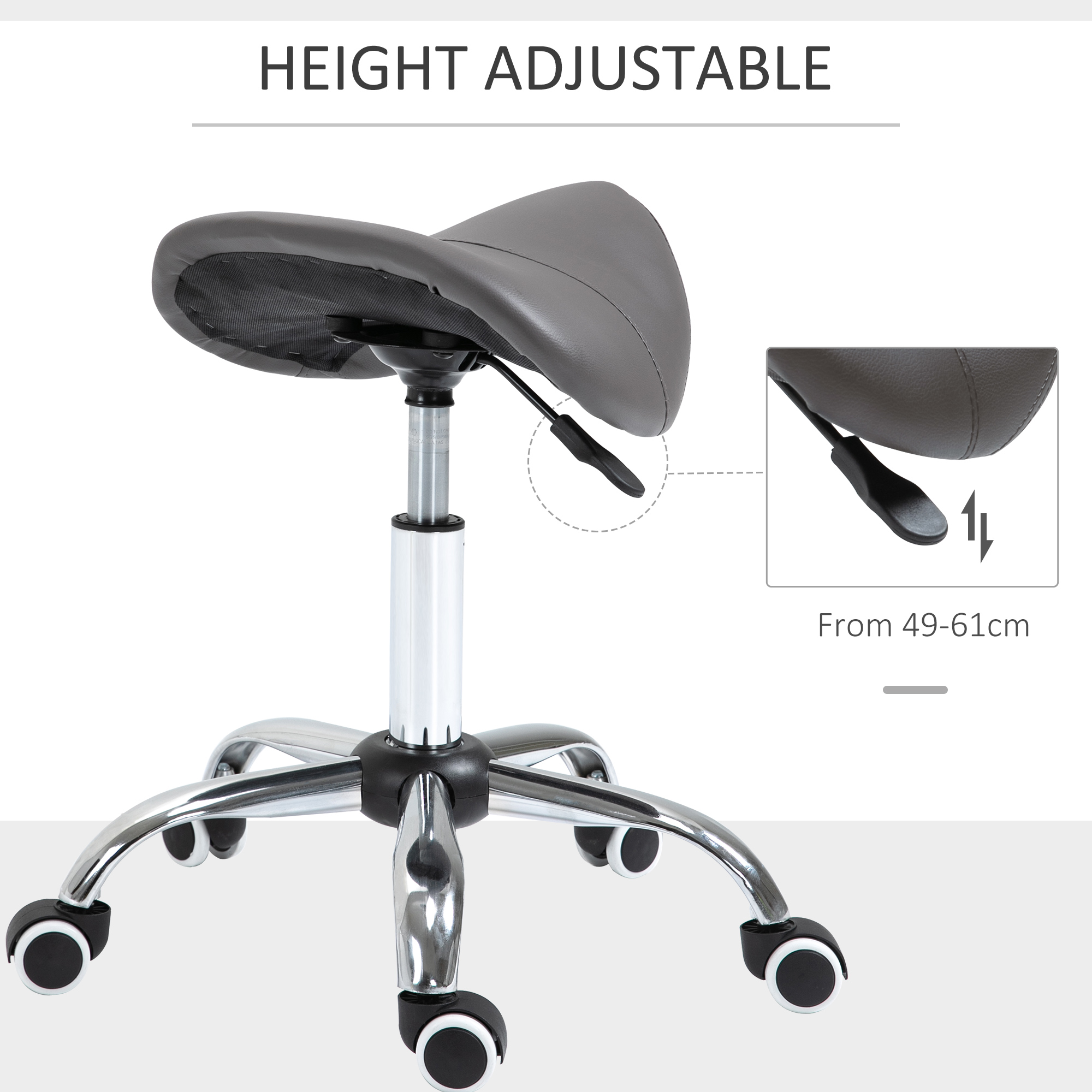 Ergonomic Rolling Saddle Stool PU Leather Hydraulic Spa Stool Height Adjustable Swivel Drafting Medical Salon Chair, Gray — imagen 2