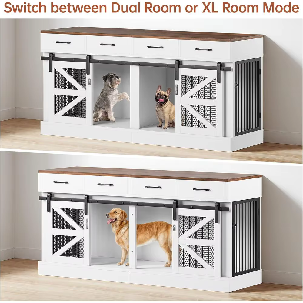 Caja para Perros de Madera Pesada para Interior con 1-2 Perros, Partición Removible y Cajas de Almacenamiento - Mobiliario Multifuncional para Mascotas — imagen 5