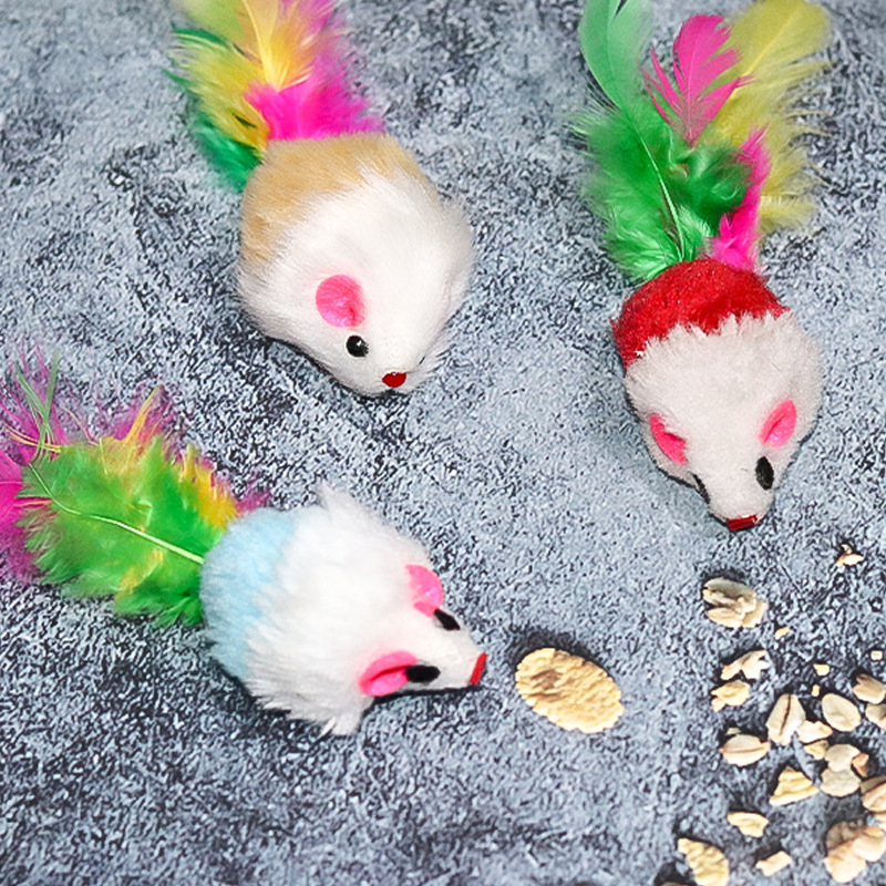 Plush Mouse Simulation Plush Colorful Feathers Cat Amusement Mouse Pet Supplies Self-Hi Cat Toy — image 1