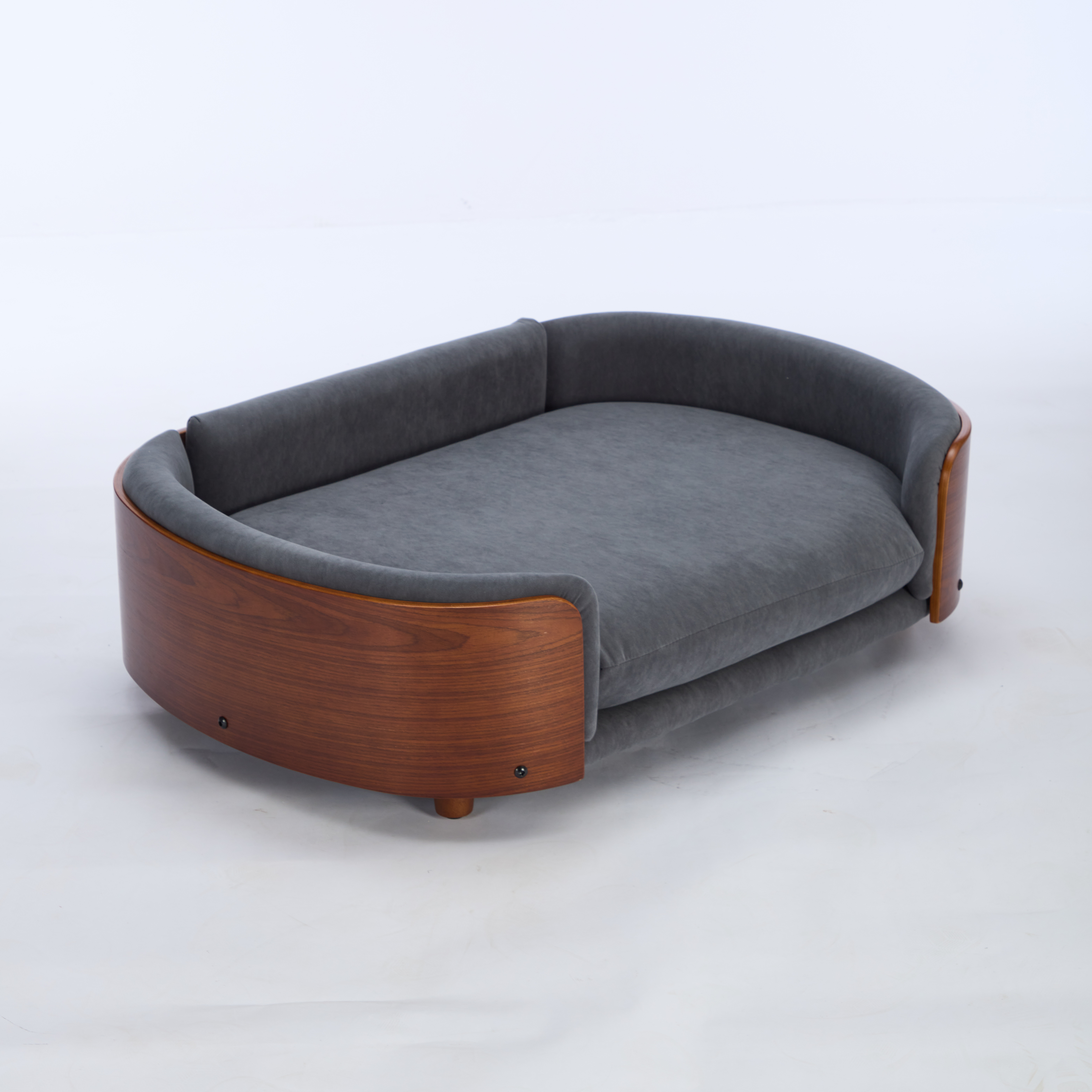 Scandinavian style Elevated Dog Bed Pet Sofa With Solid Wood legs and Walnut Bent Wood Back, Velvet, Large Size — image 13