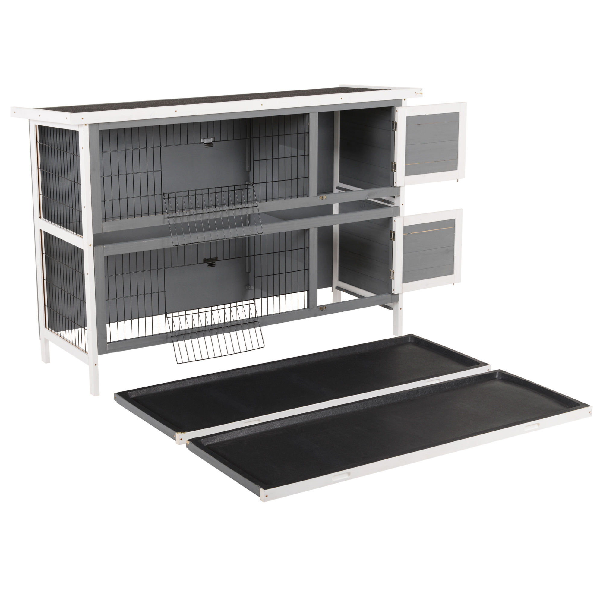 54" 2-Story Large Rabbit Hutch Bunny Cage Wooden Pet House Small Animal Habitat with Lockable Doors, No Leak Tray and waterproof Roof for Rabbits, Chickens, Ducks, Outdoor/Indoor Dark Gray — imagen 6