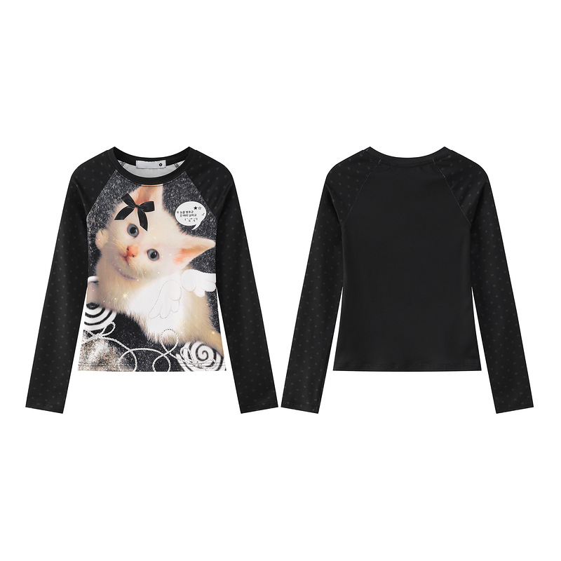 Angel kitten printed shoulder length long sleeved T-shirt — image 4
